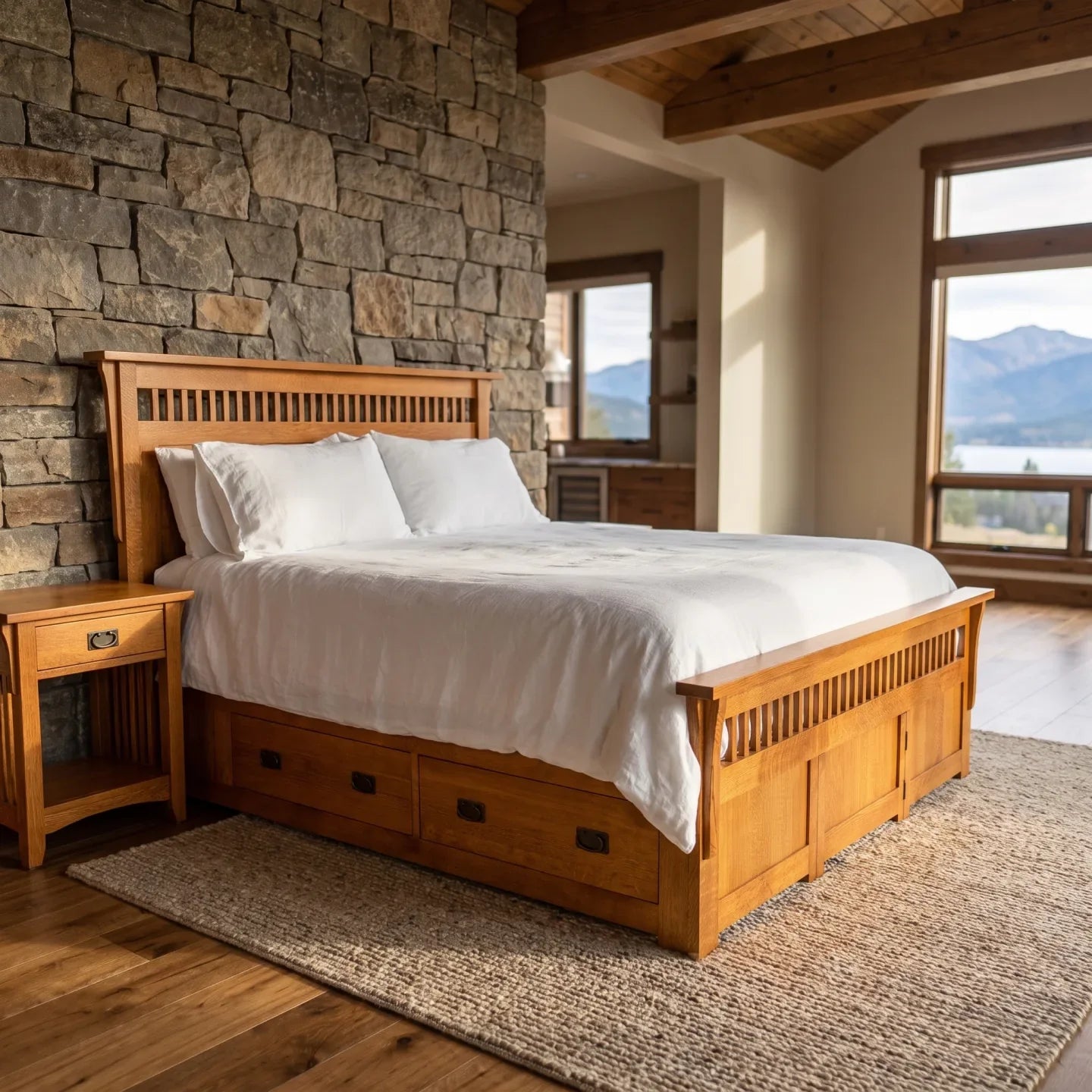 Queen Panel Spindle Platform Bed Frame - Country