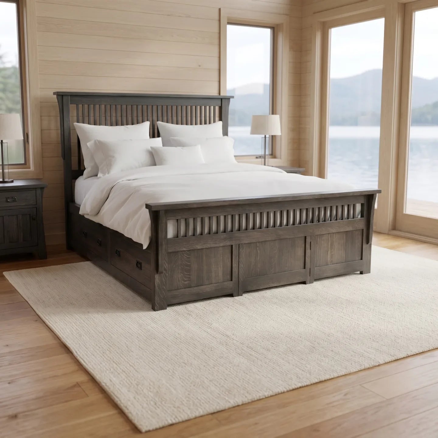 Queen Spindle Platform Bed Frame - Charcoal