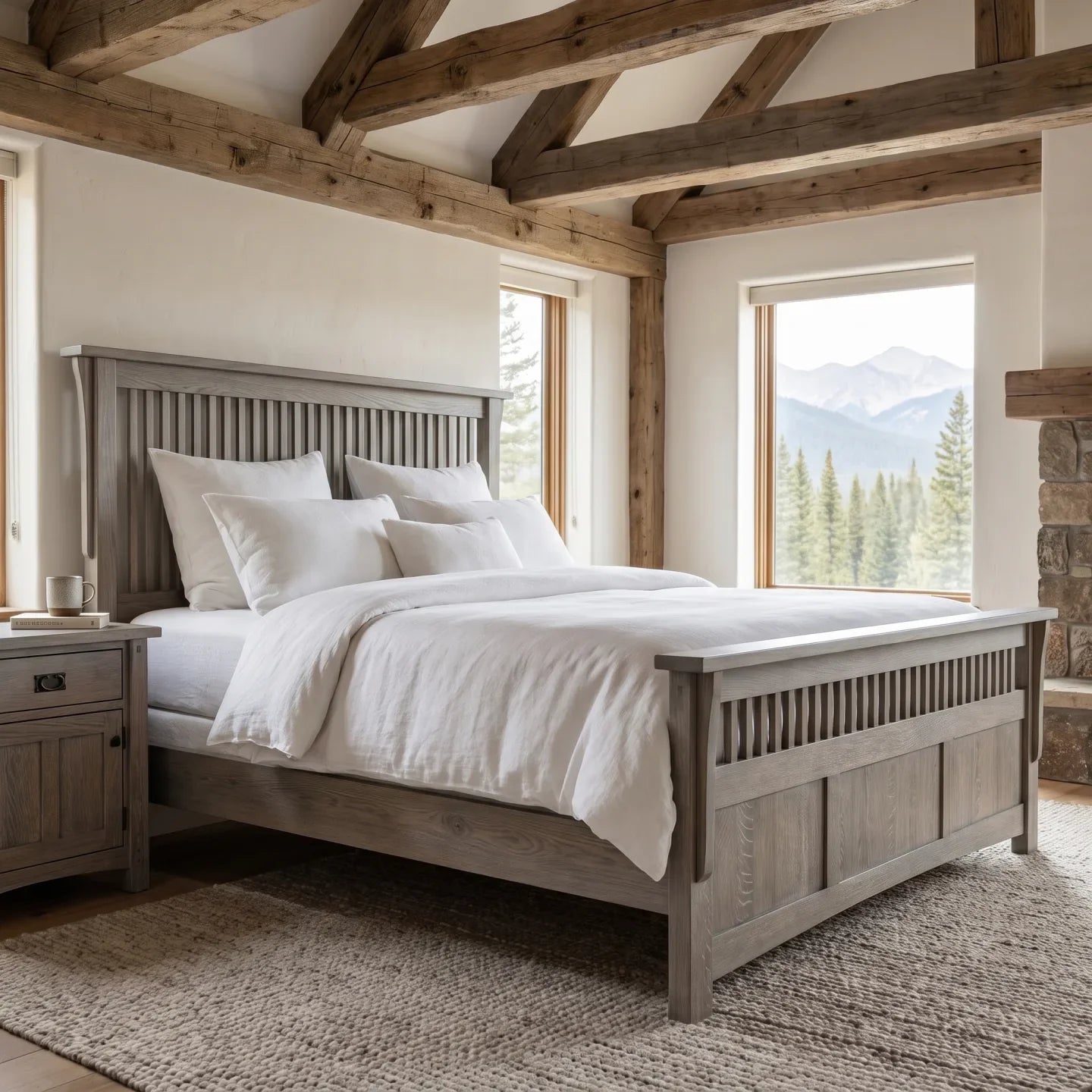 Queen Spindle Platform Bed Frame - Stone Gray