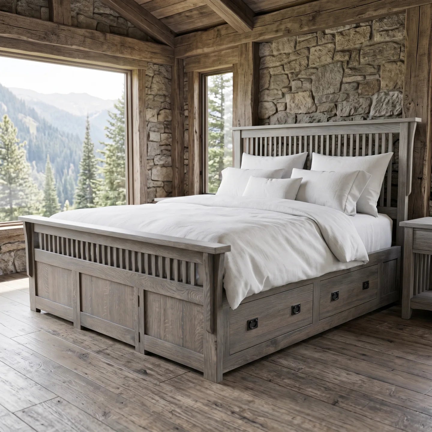 Queen Spindle Platform Bed Frame - Stone Gray
