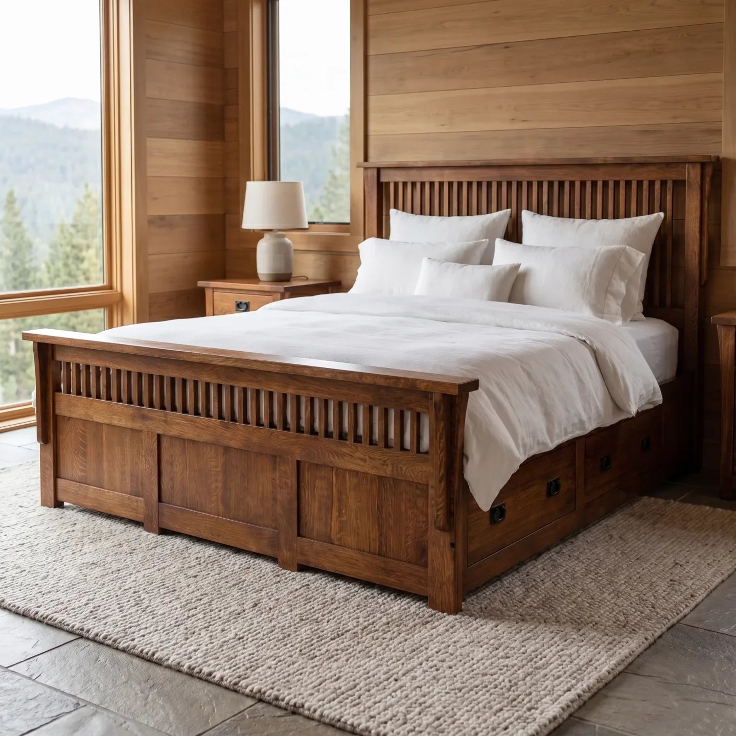 Queen Spindle Platform Bed Frame - Walnut