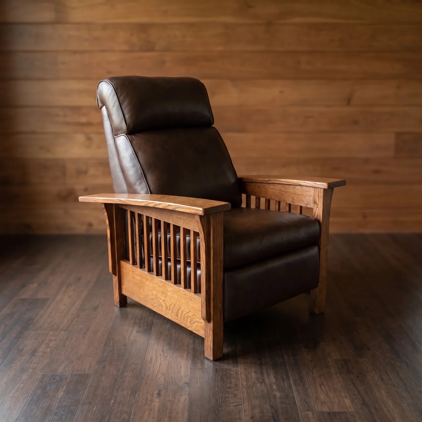 Mission Spindle Recliner - Solid Oak