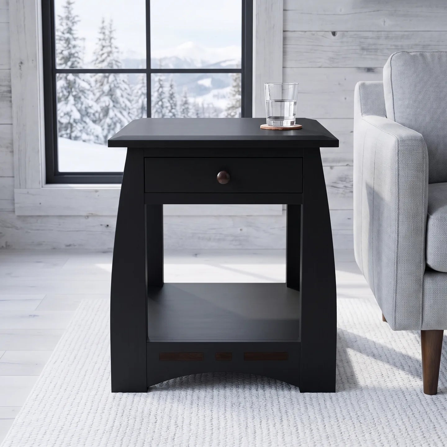 African Inlay End Table - Black