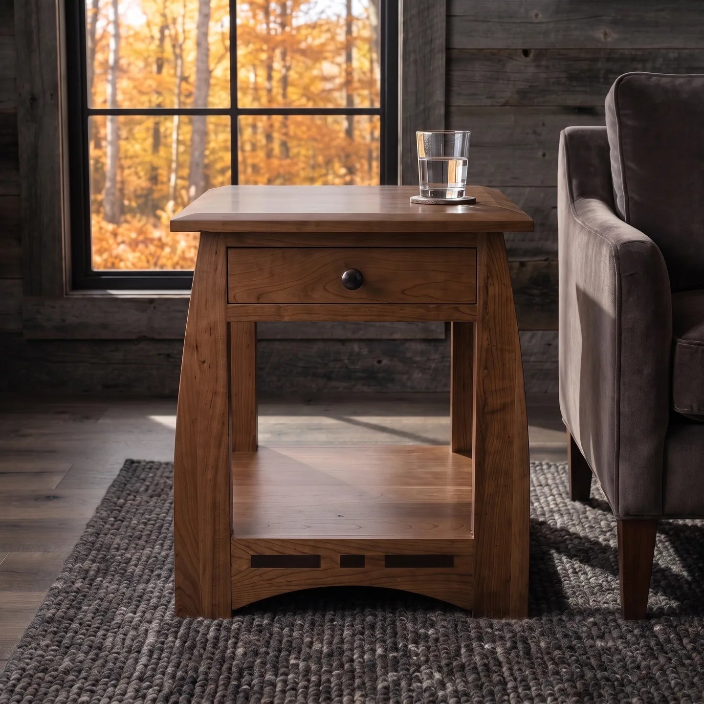 African Inlay End Table - Walnut