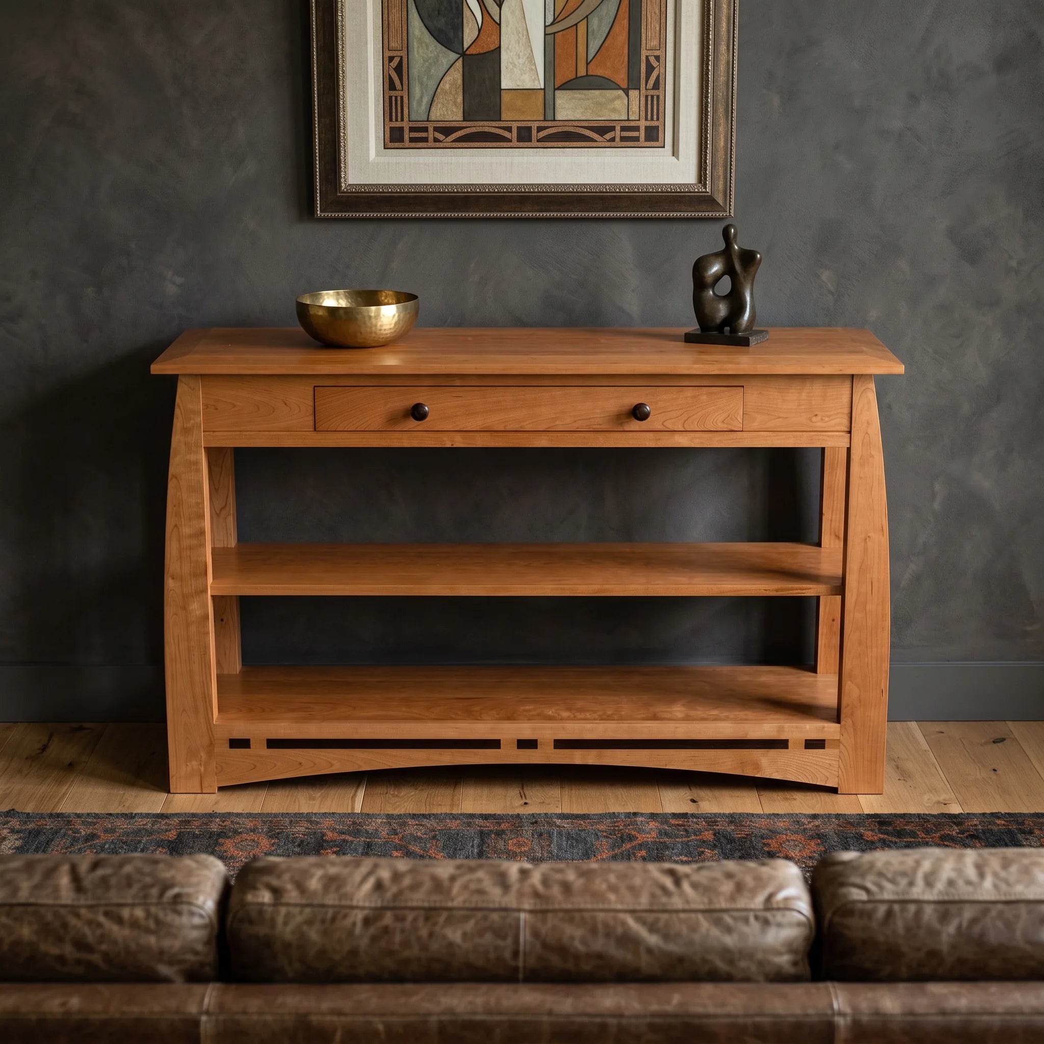 African Inlay Sofa Table - Solid Cherry — front view