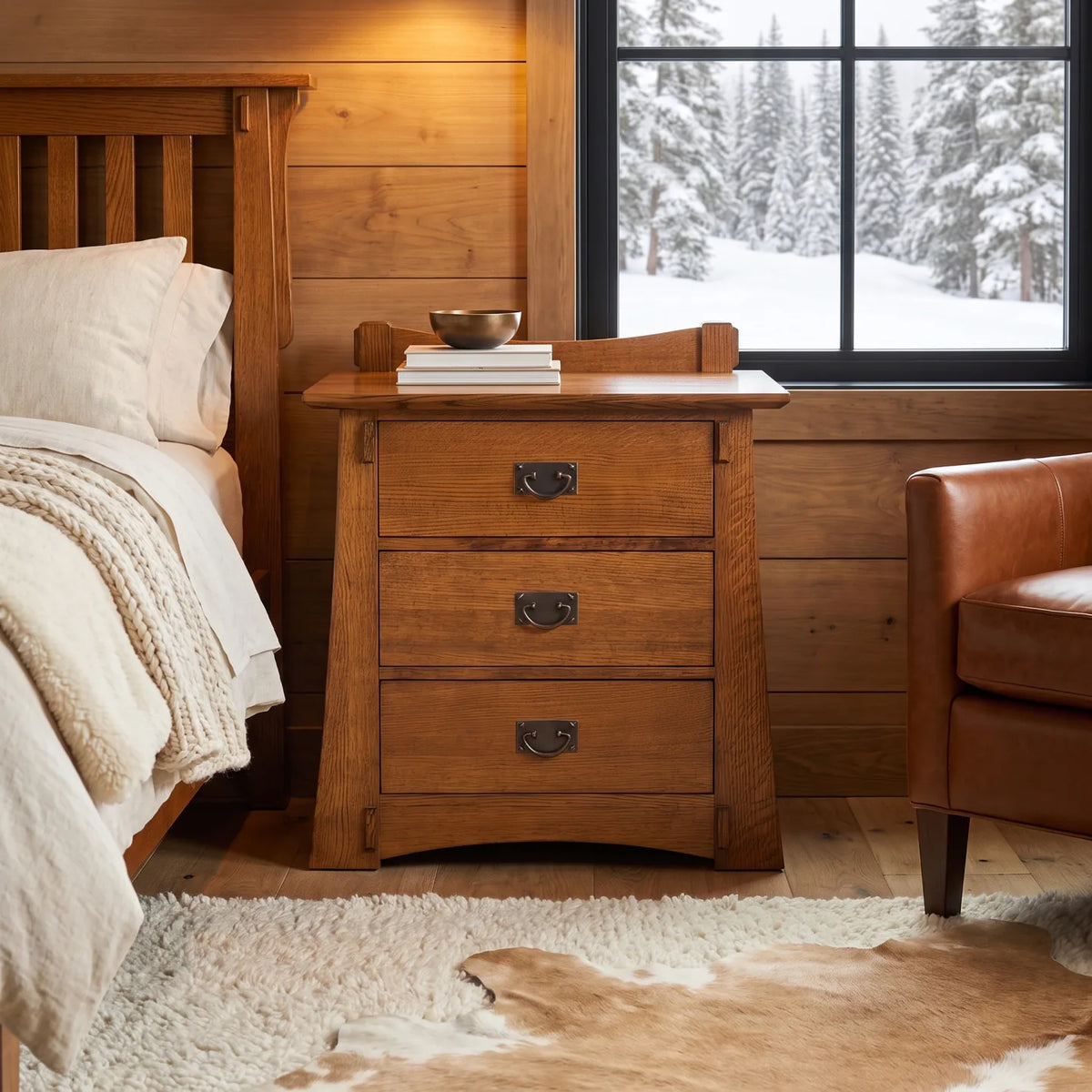 Bungalow 3-Drawer Nightstand - Antique Brown