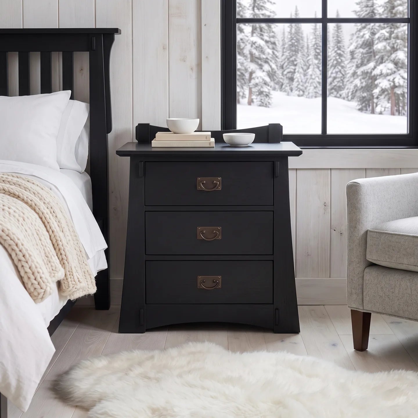 Bungalow 3-Drawer Nightstand - Black