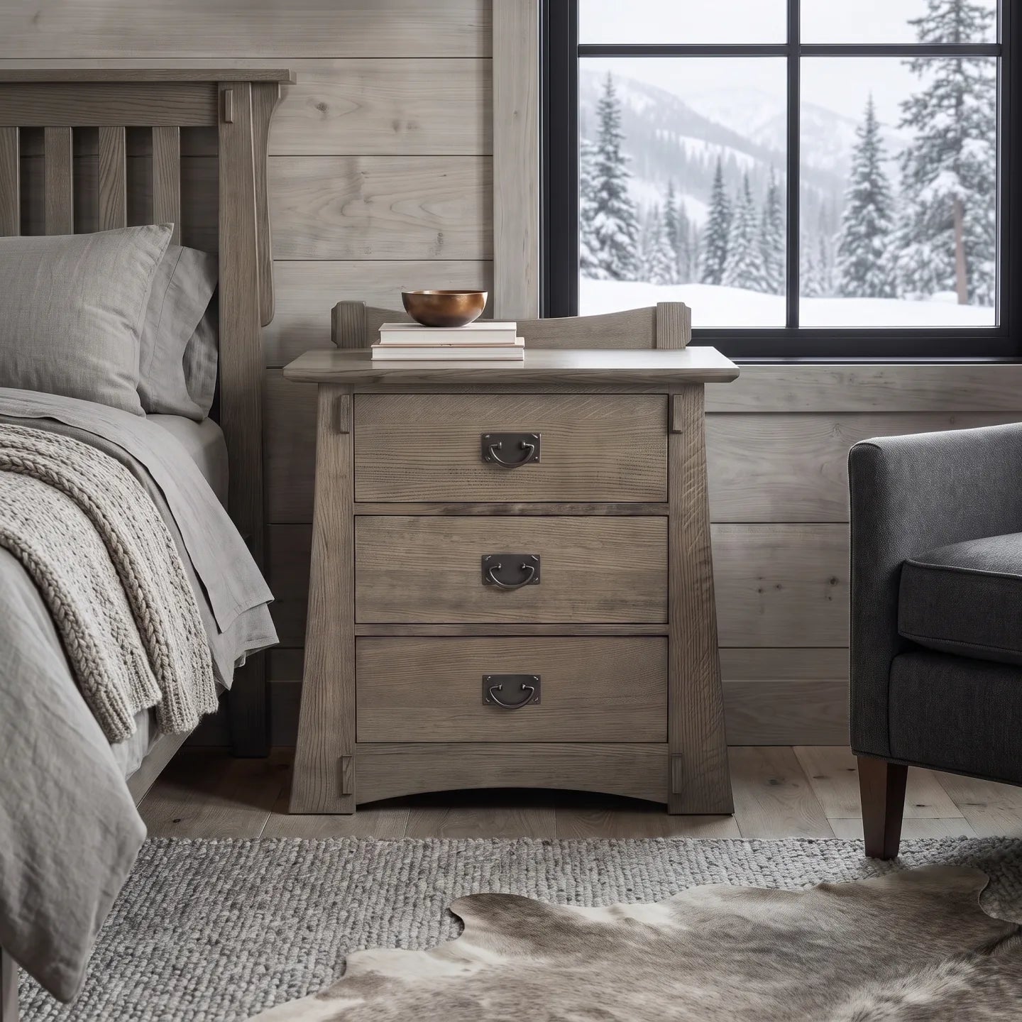 Bungalow 3-Drawer Nightstand - Stone Gray