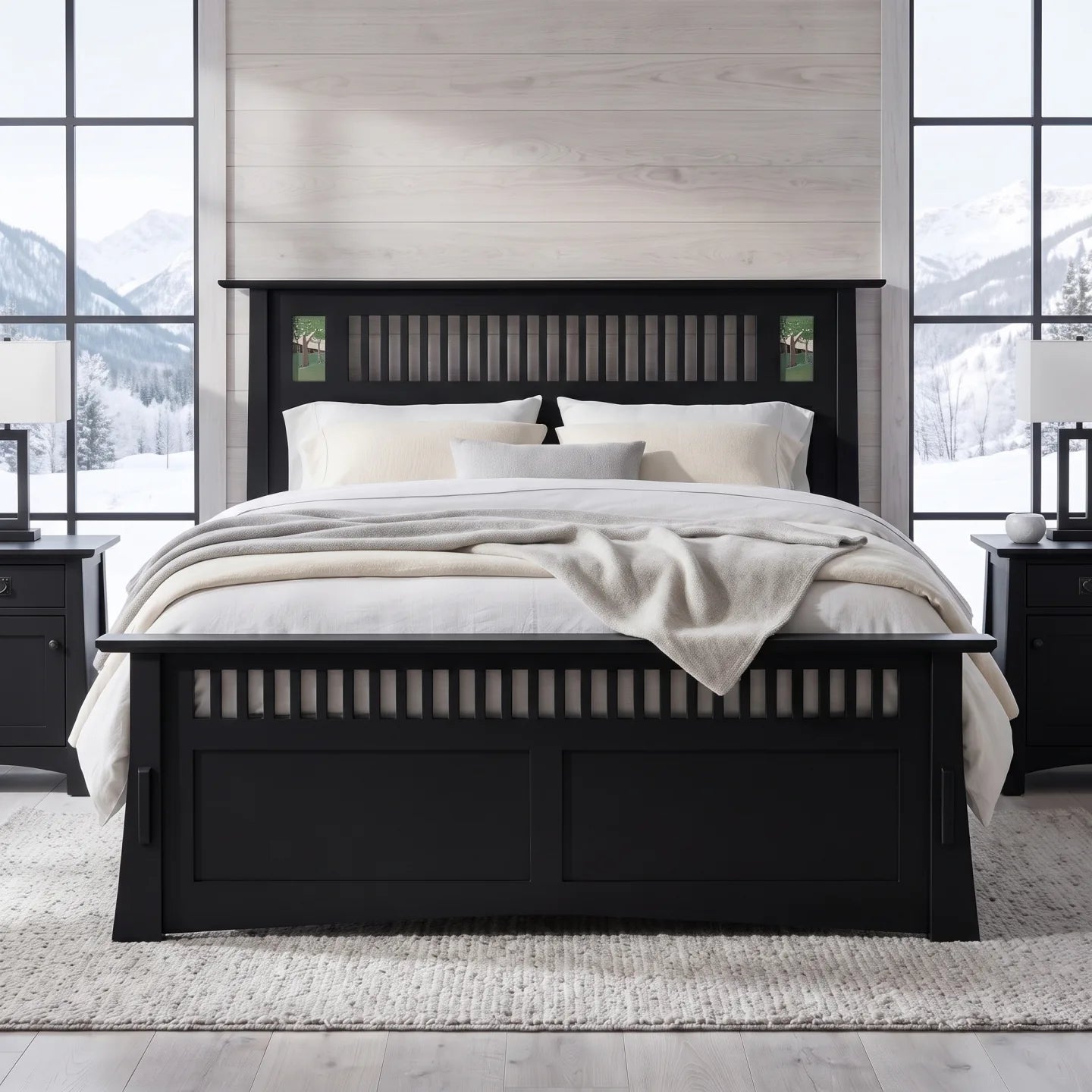Queen Mosaic Platform Bungalow Bed Frame - Black