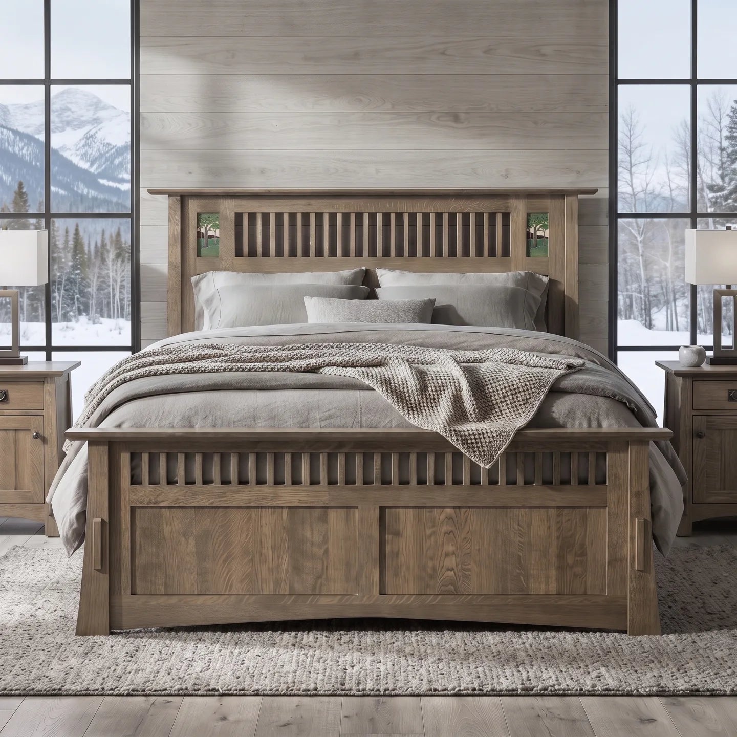 Queen Mosaic Platform Bungalow Bed Frame - Stone Gray