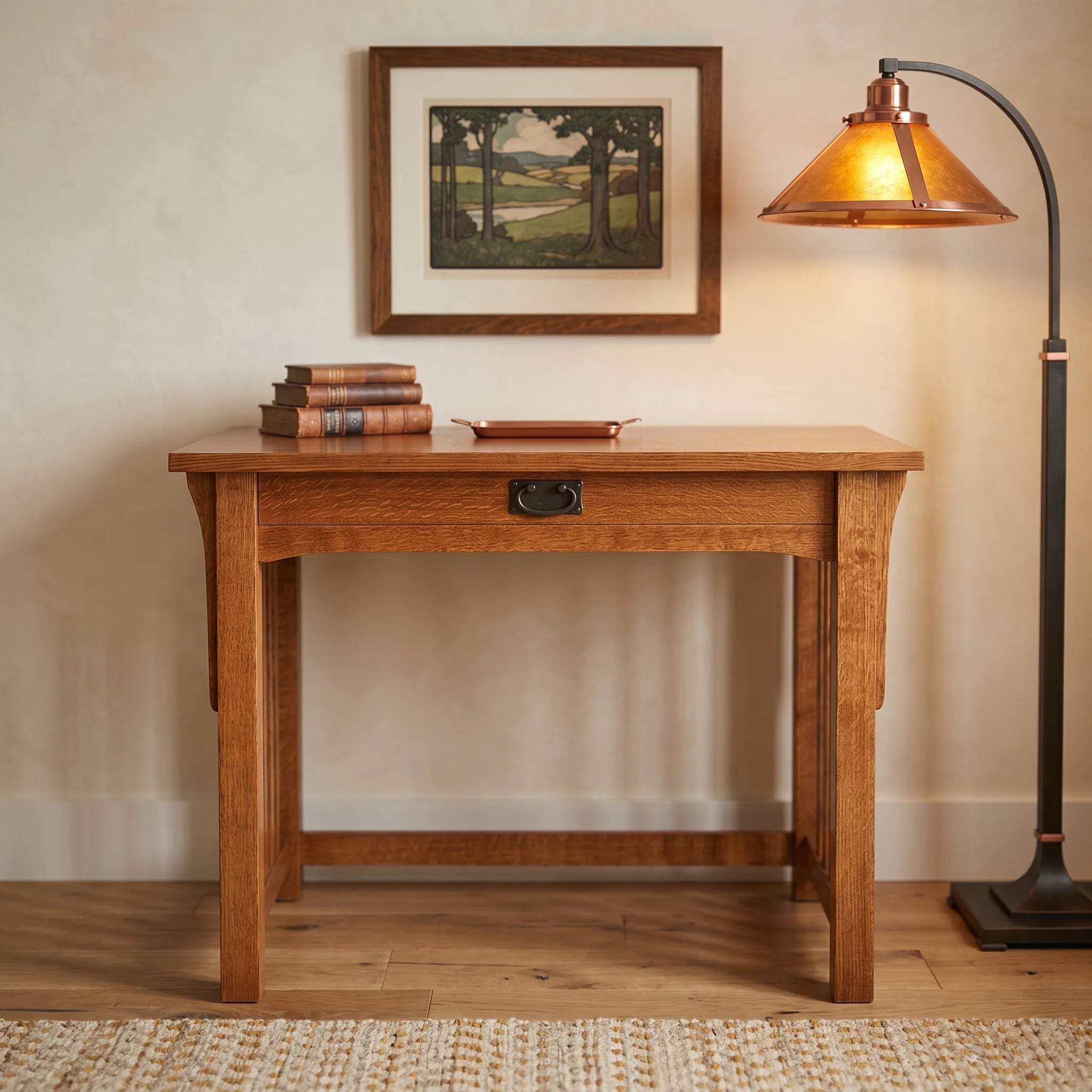 Mission 1-Drawer Desk - Solid Oak — front view