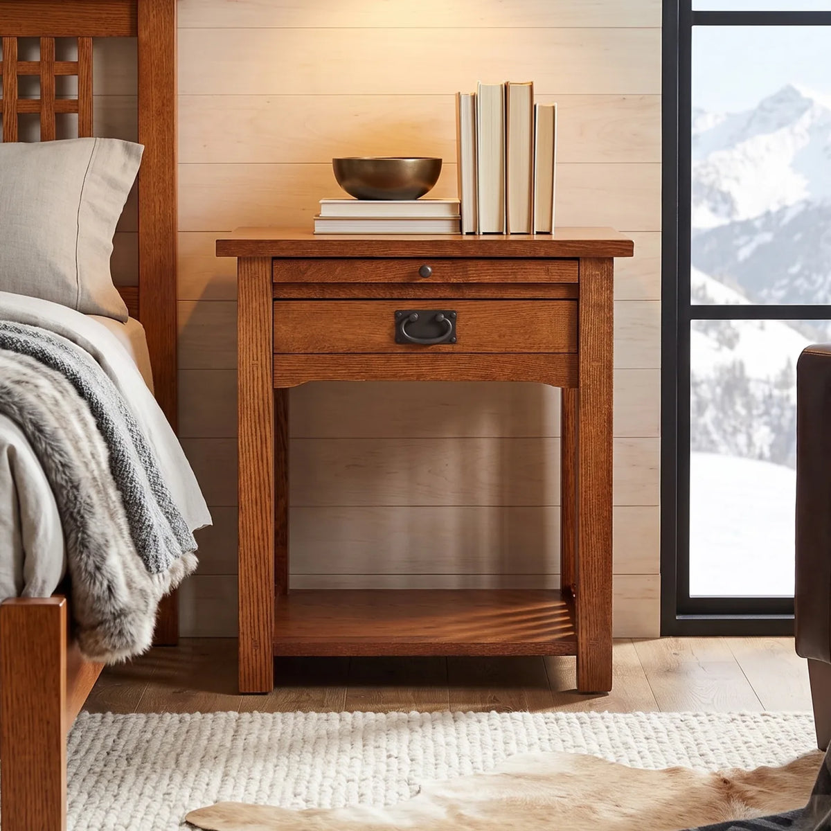 Mission 1-Drawer Tray Nightstand - Antique Brown