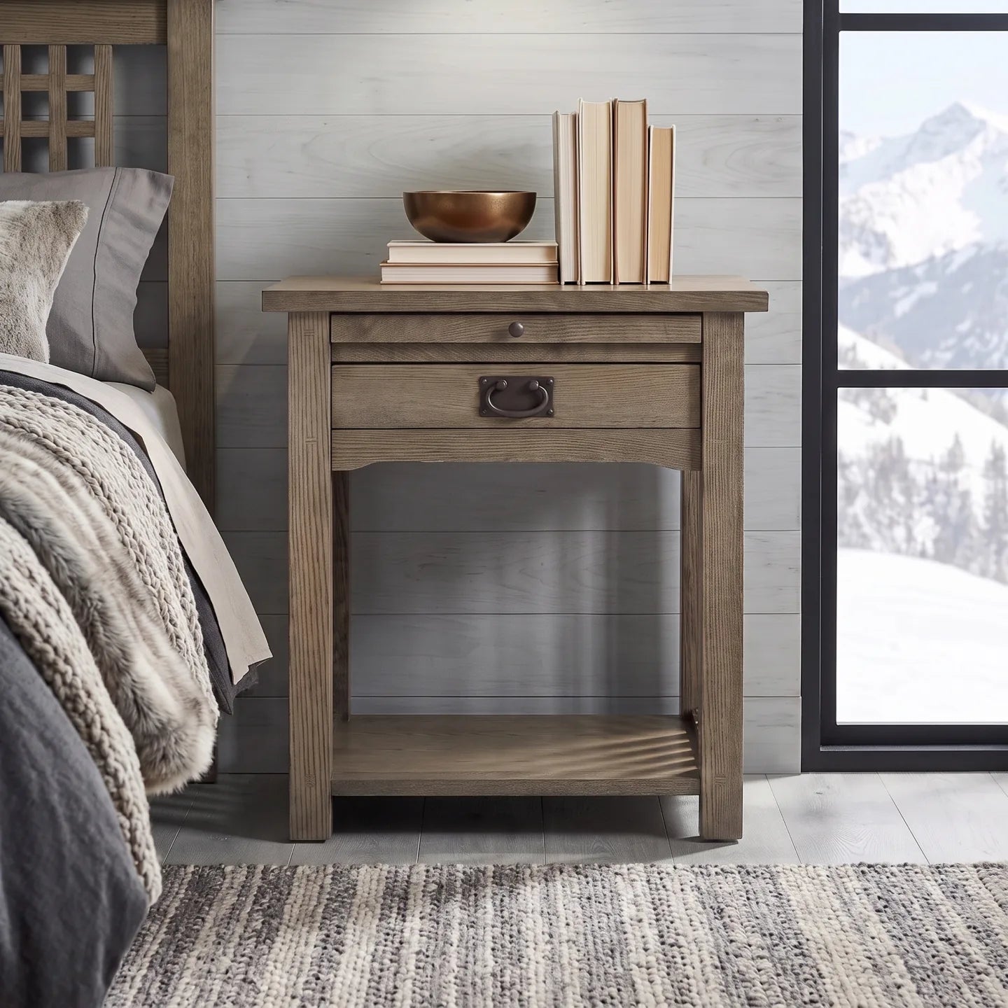 Mission 1-Drawer Tray Nightstand - Stone Gray