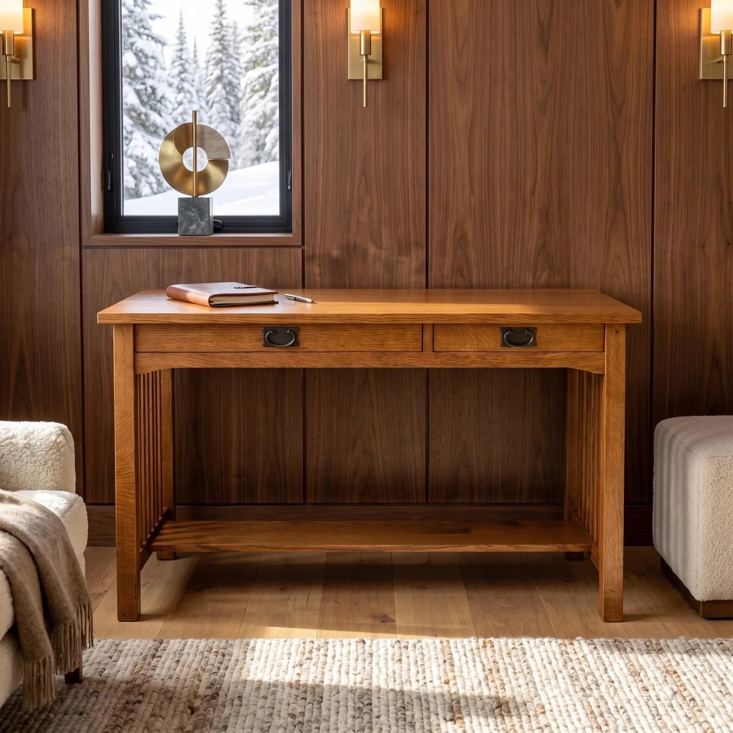 Mission 2-Drawer Desk - Antique Brown
