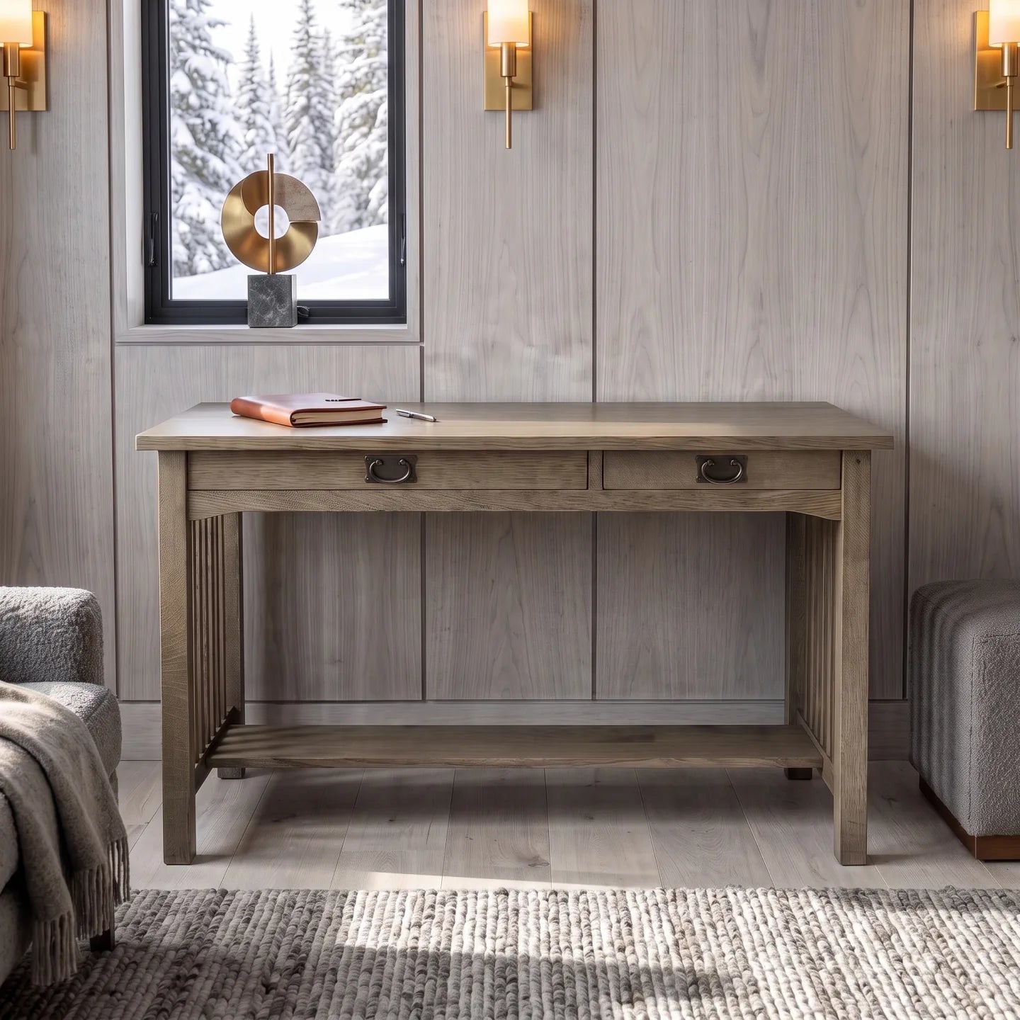 Mission 2-Drawer Desk - Stone Gray