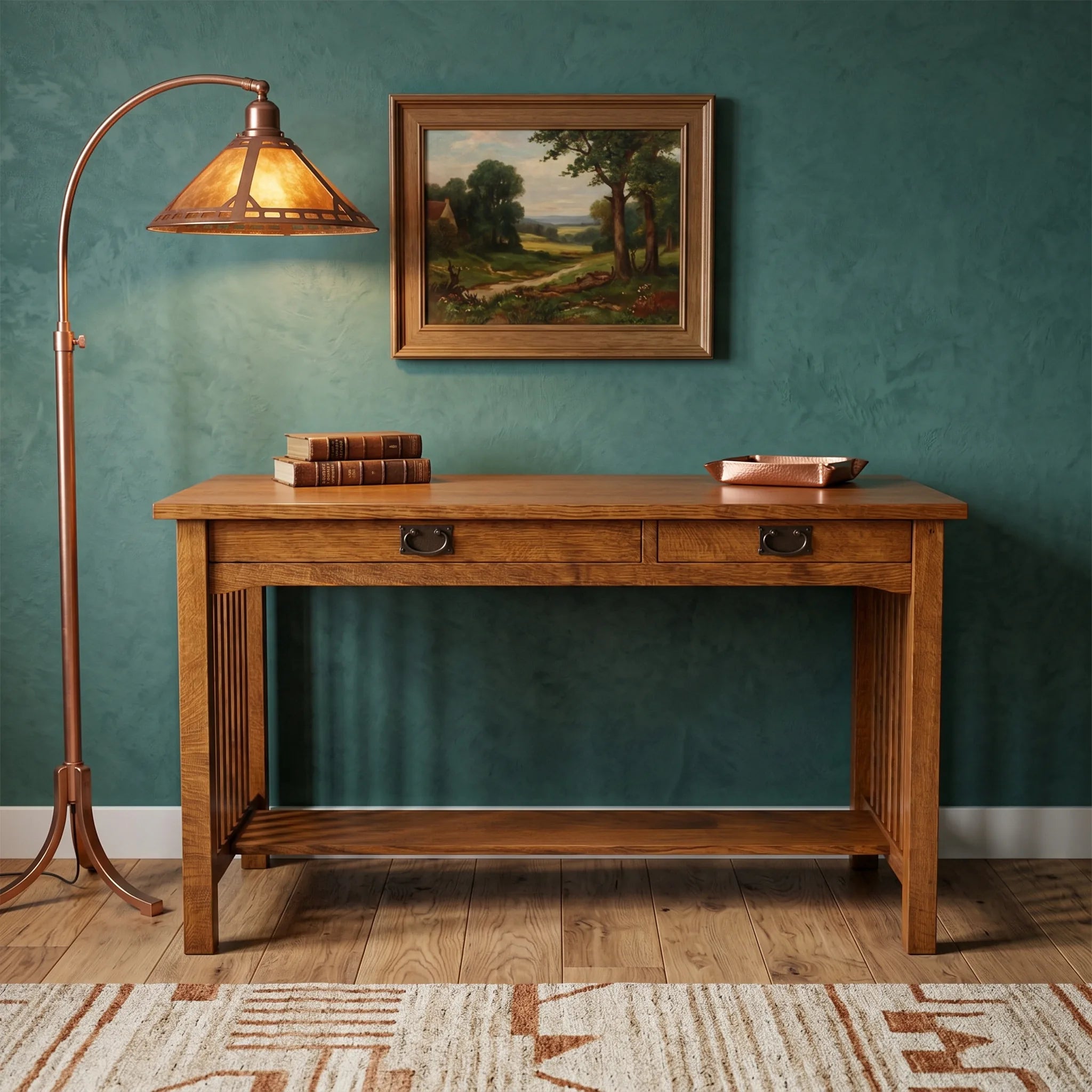 Mission 2-Drawer Desk - Solid Oak — front view