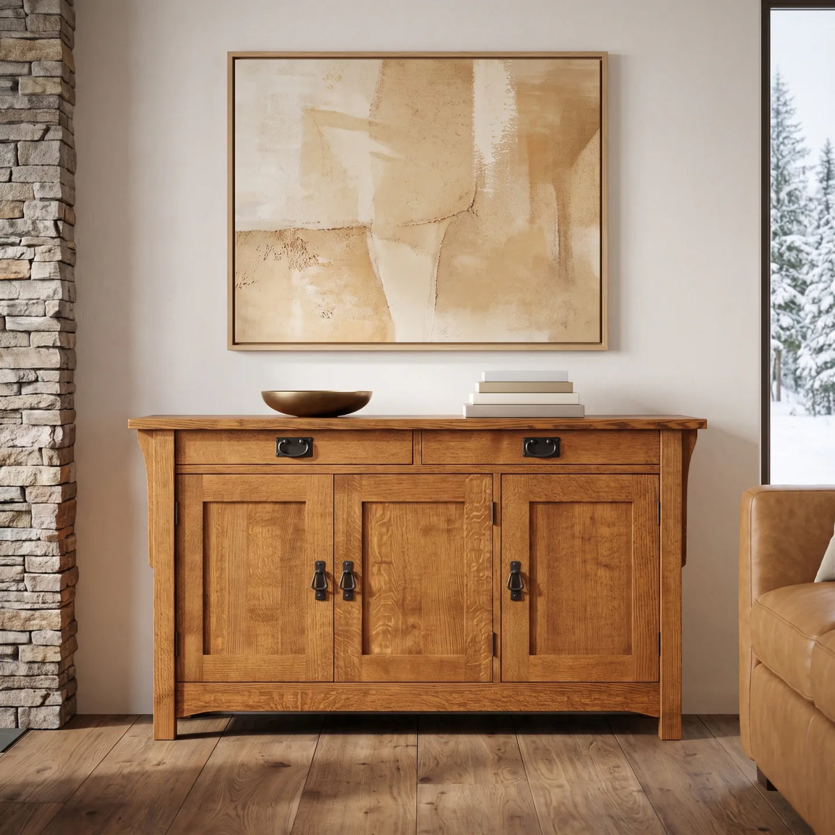 Mission 3-Door Console - Antique Brown