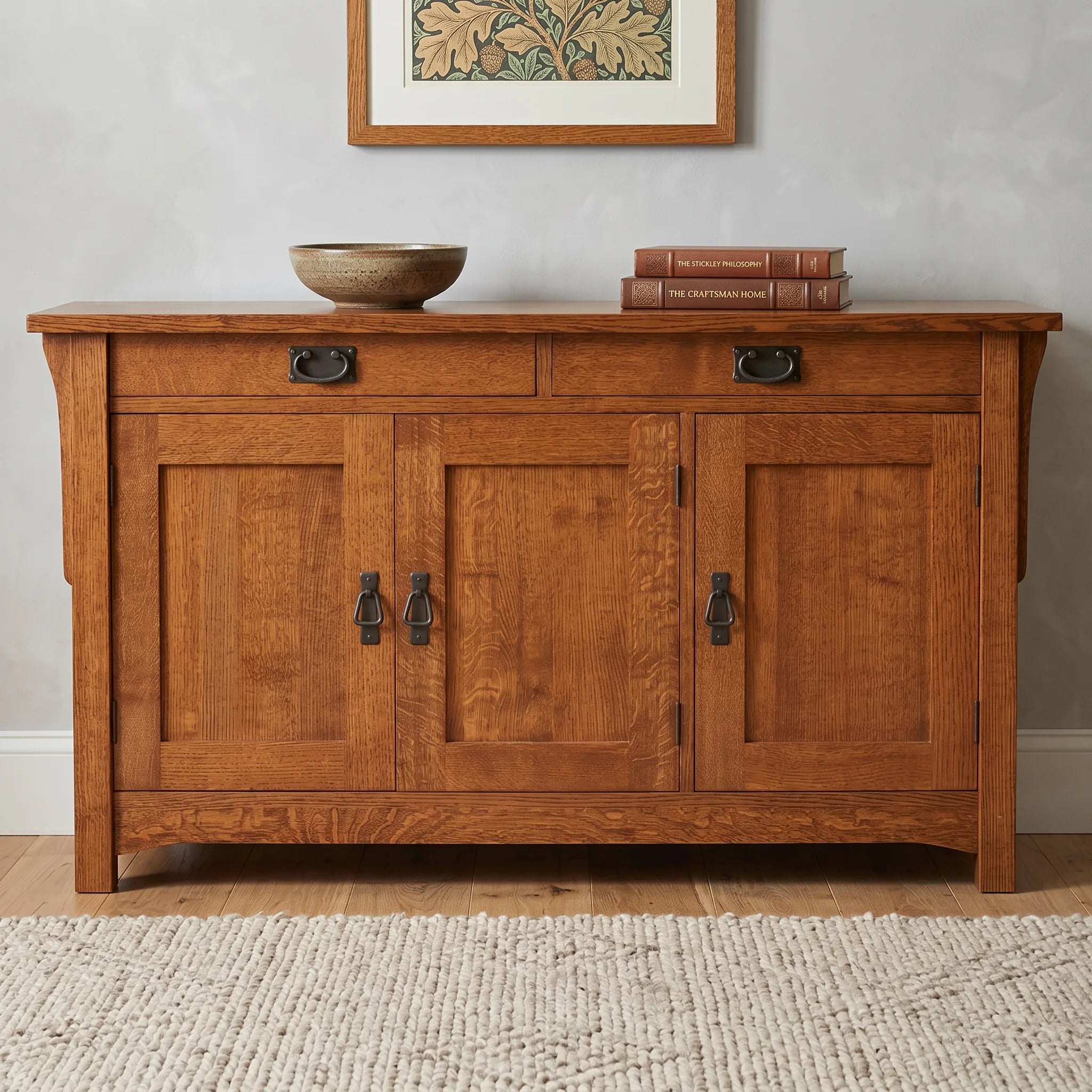 Mission 3-Door Console - Solid Oak — front view