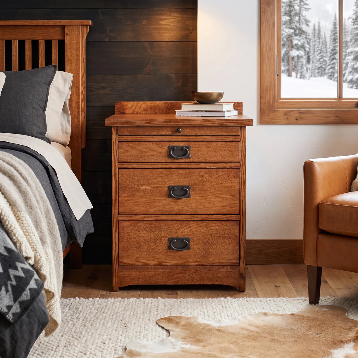 Mission 3-Drawer Tray Nightstand - Antique Brown