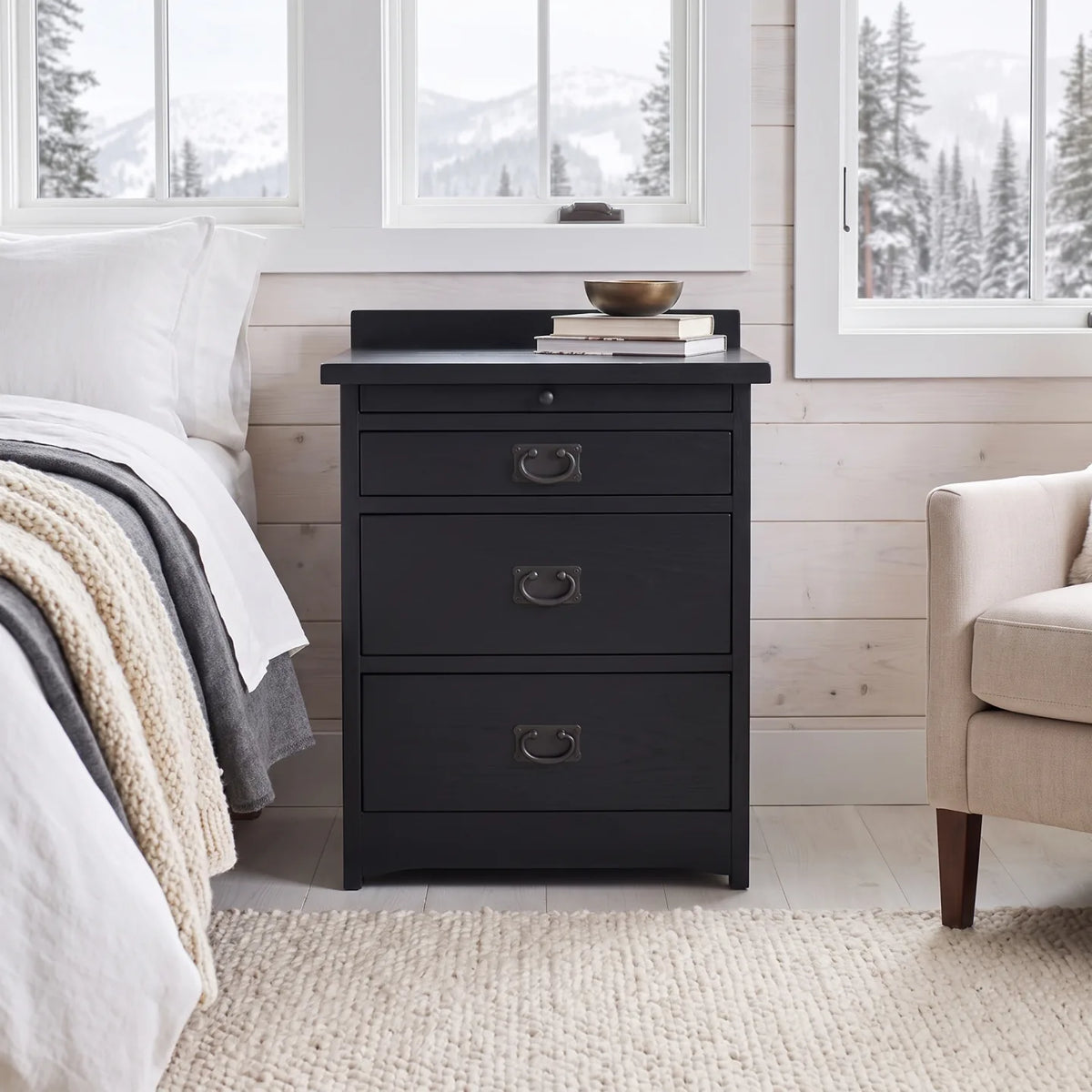 Mission 3-Drawer Tray Nightstand - Black