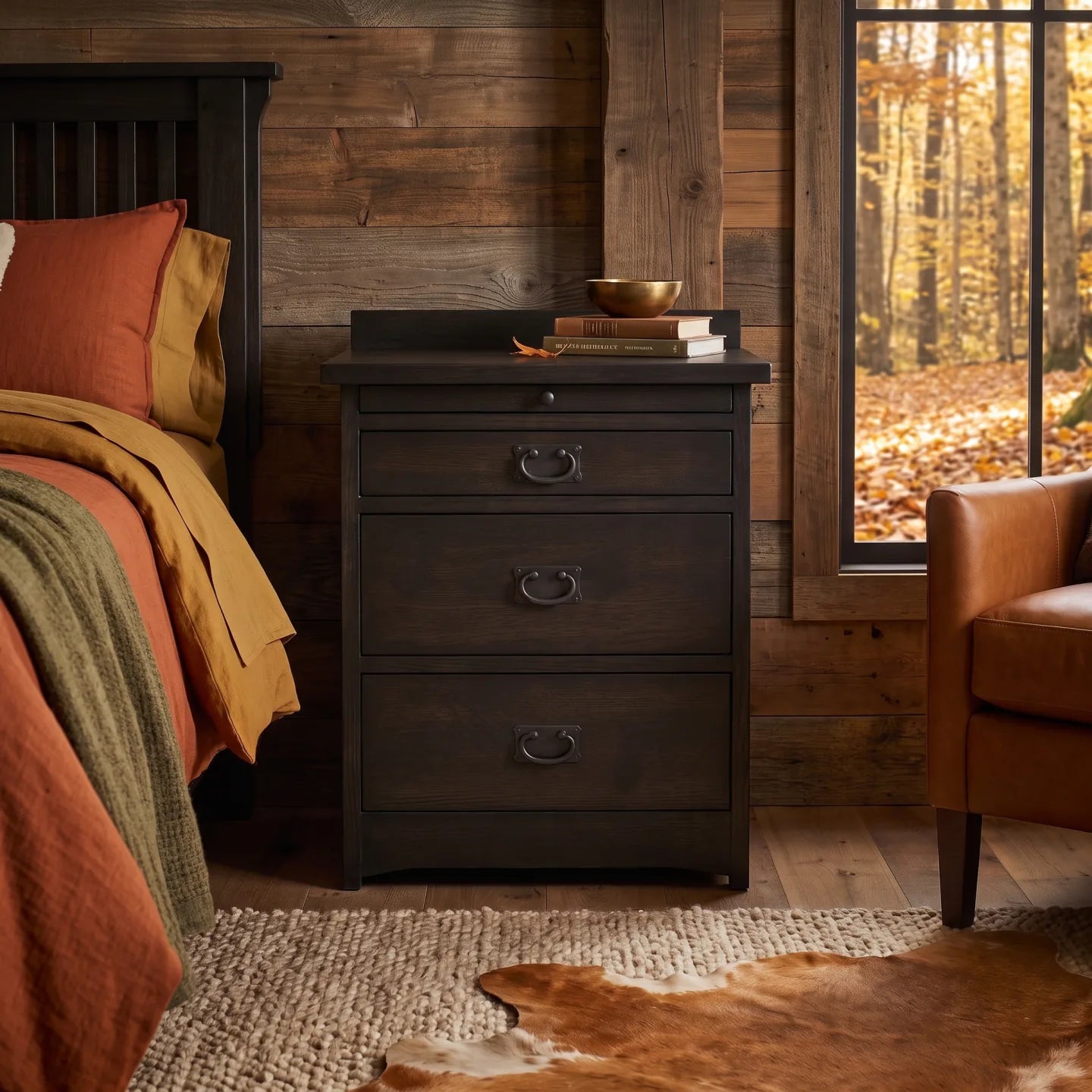 Mission 3-Drawer Tray Nightstand - Charcoal