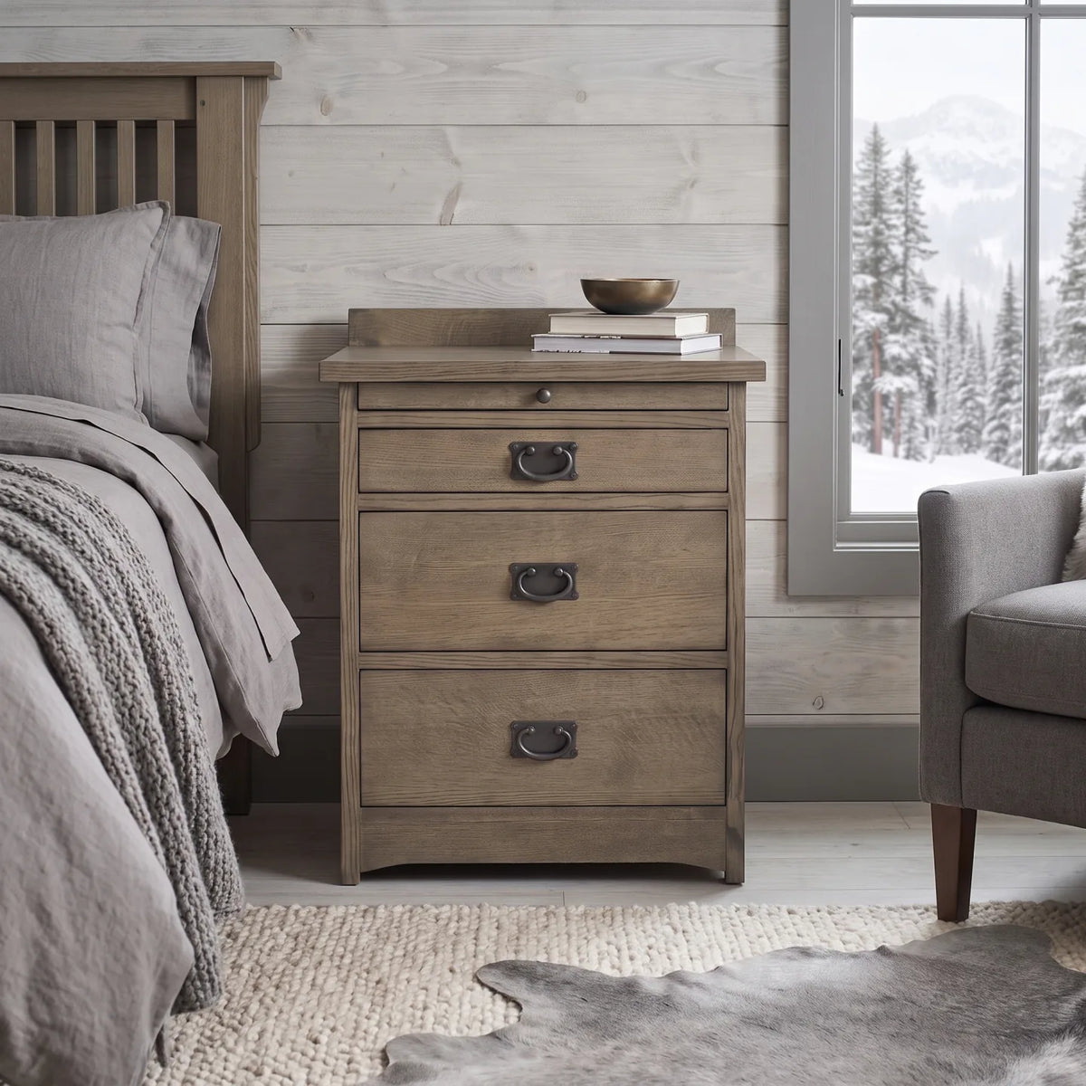 Mission 3-Drawer Tray Nightstand - Stone Gray