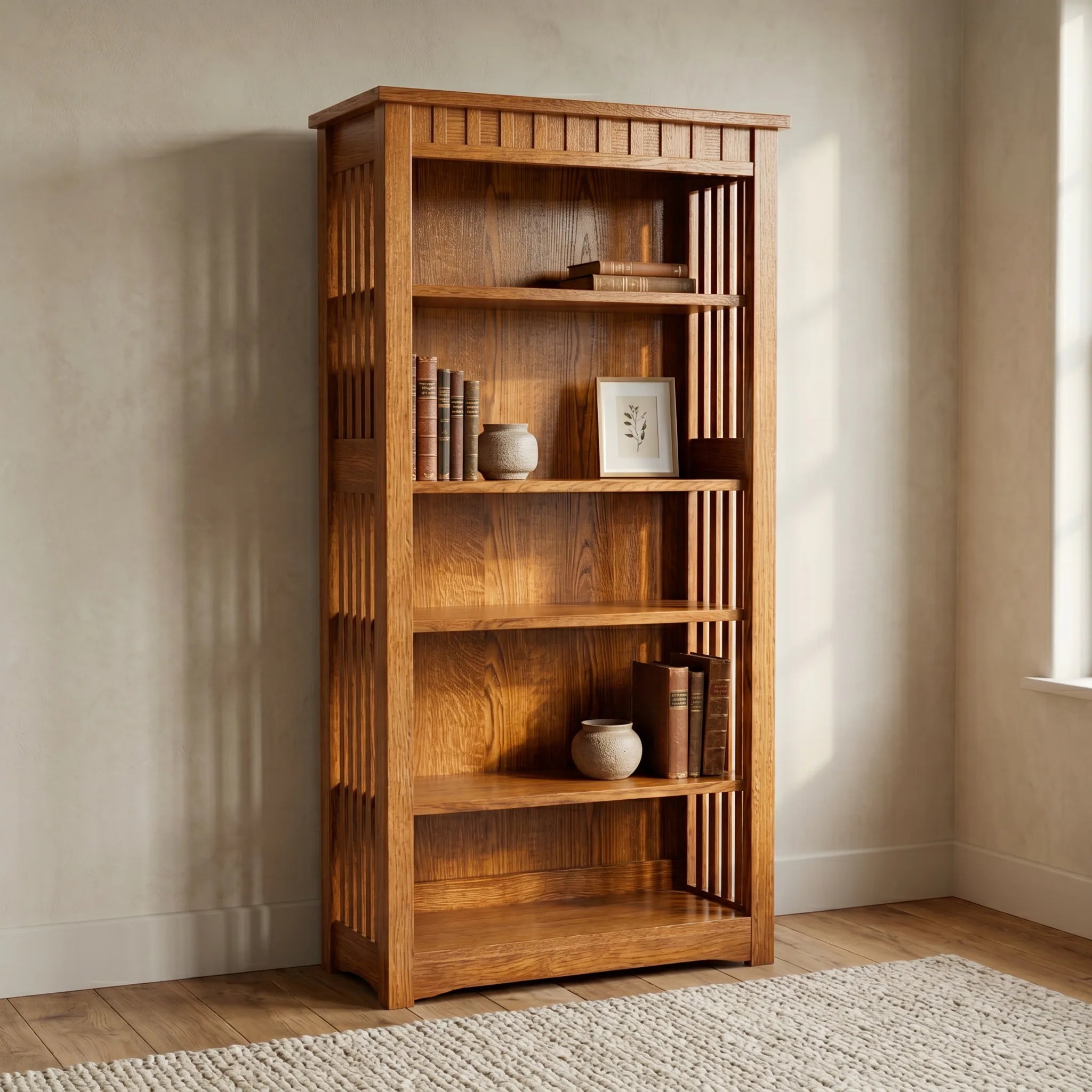 60" Bookcase - Solid Oak — front view