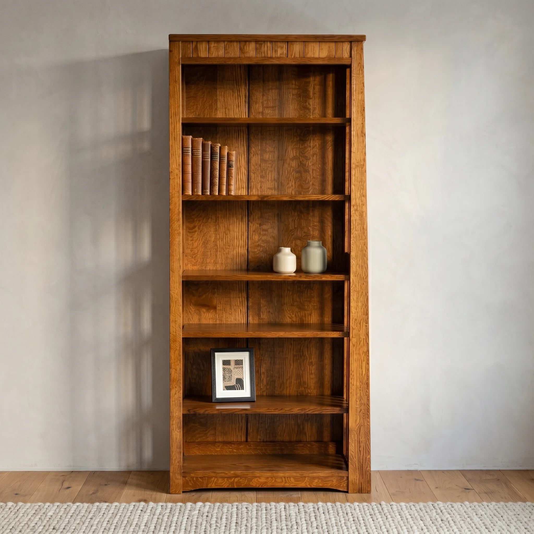 72" Bookcase - Solid Oak — front view