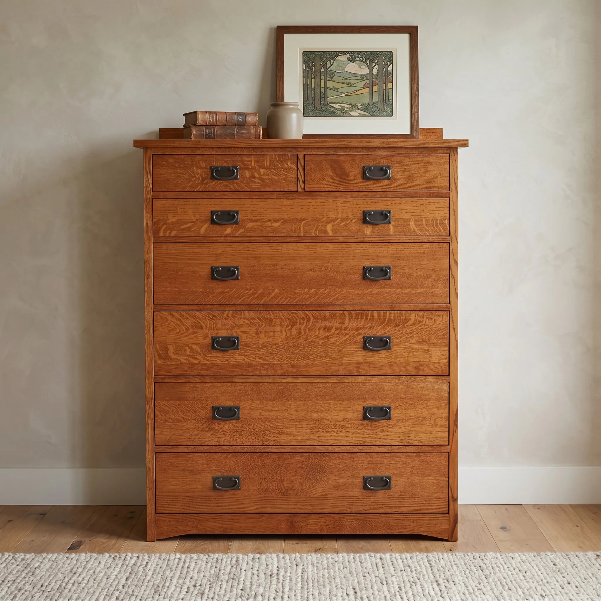 Mission 7-Drawer Bedroom Chest - Solid Oak — front view