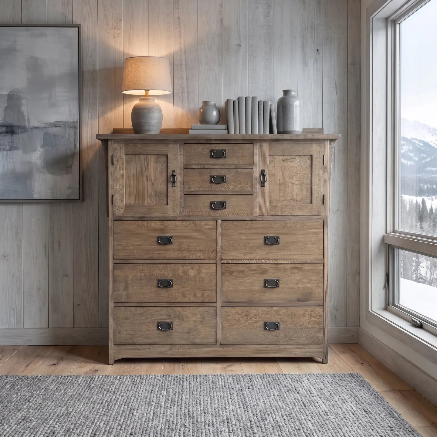 Mission 9-Drawer Bedroom Chest - Stone Gray