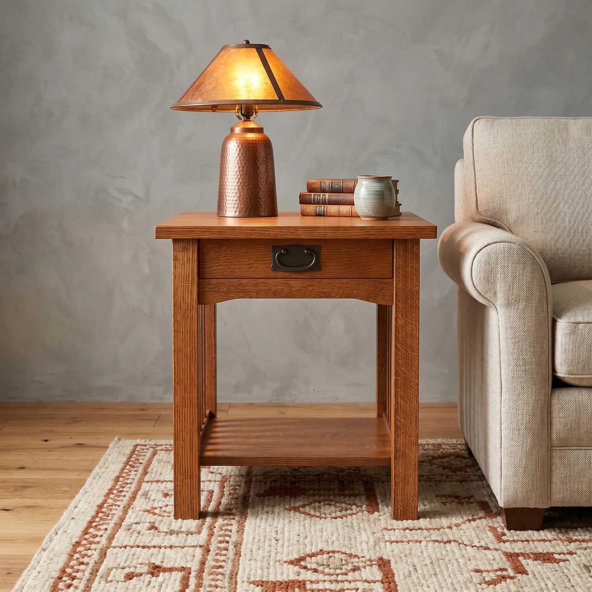 Mission End Table - Solid Oak — front view