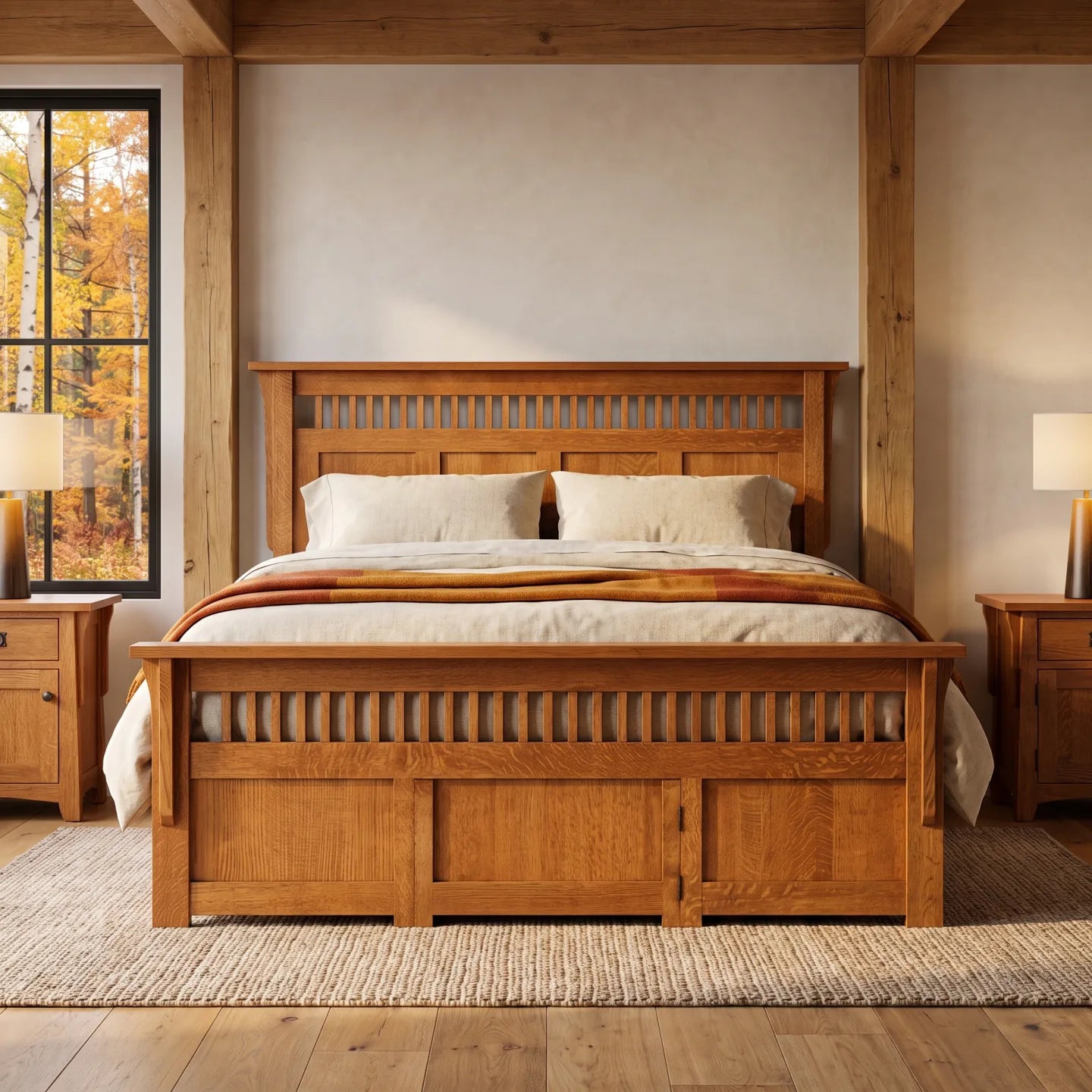 Queen Panel Spindle Platform Bed Frame - Antique Brown