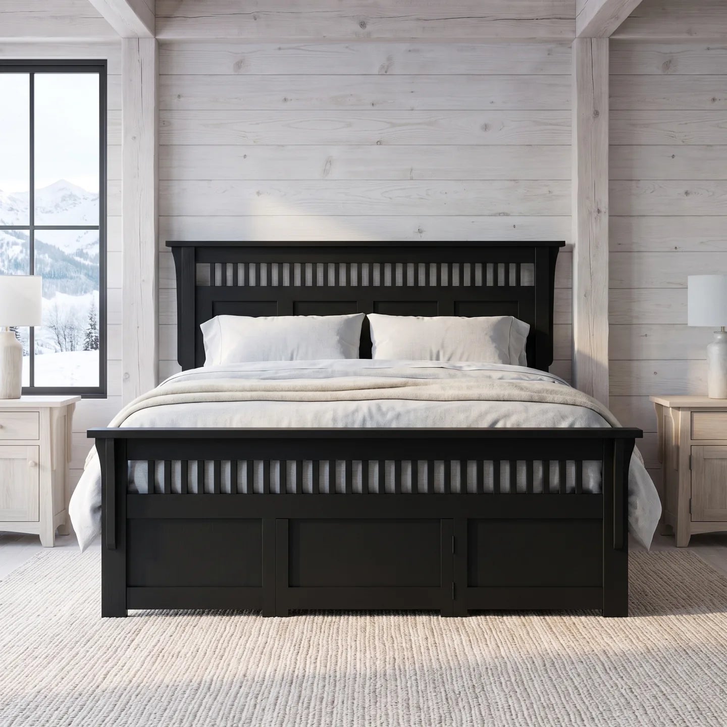 Queen Panel Spindle Platform Bed Frame - Black