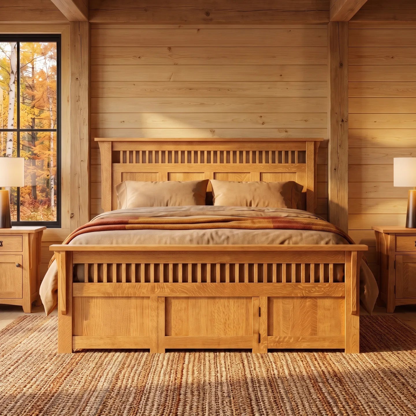 Queen Panel Spindle Platform Bed Frame - Country