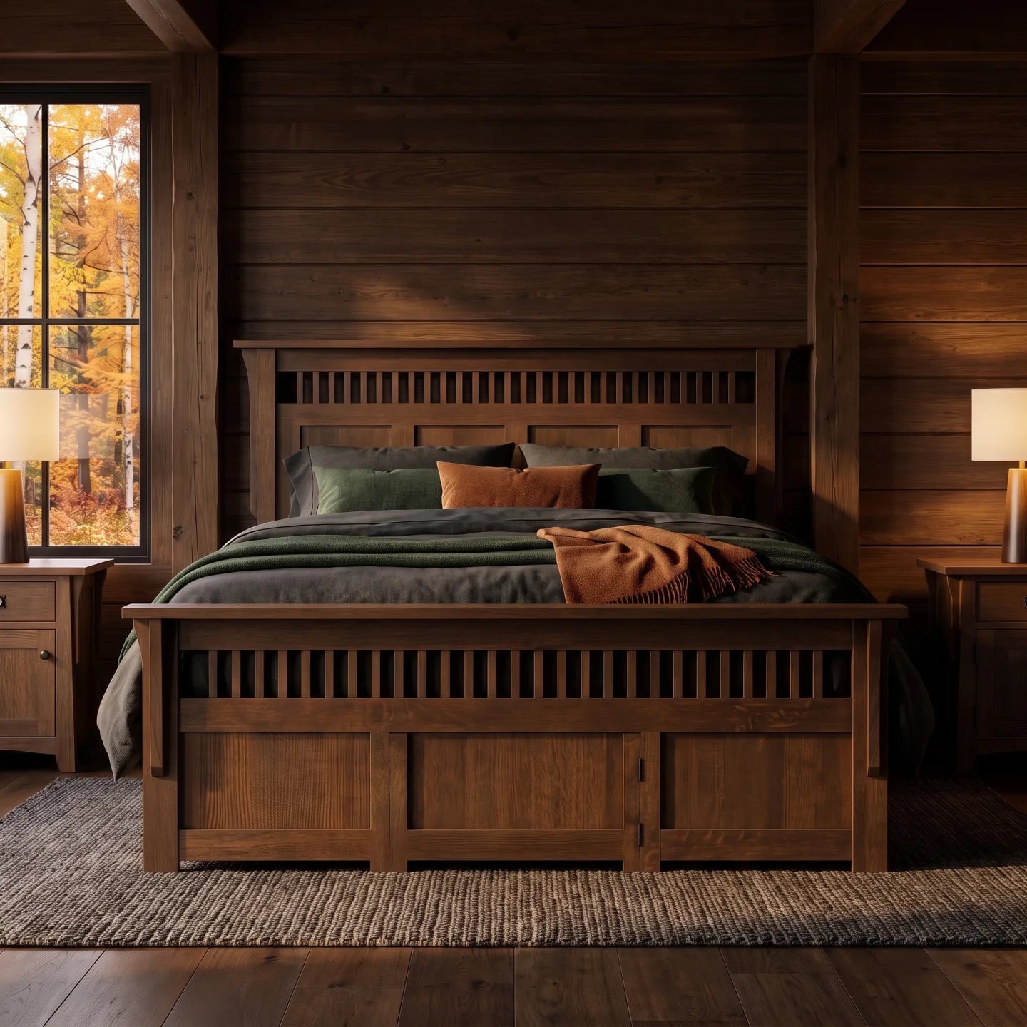 Queen Panel Spindle Platform Bed Frame - Walnut