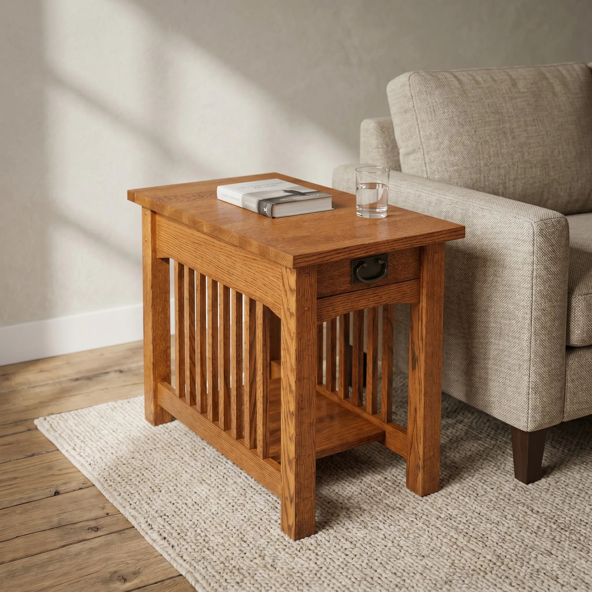 Mission Spacesaver End Table - Solid Oak — front view