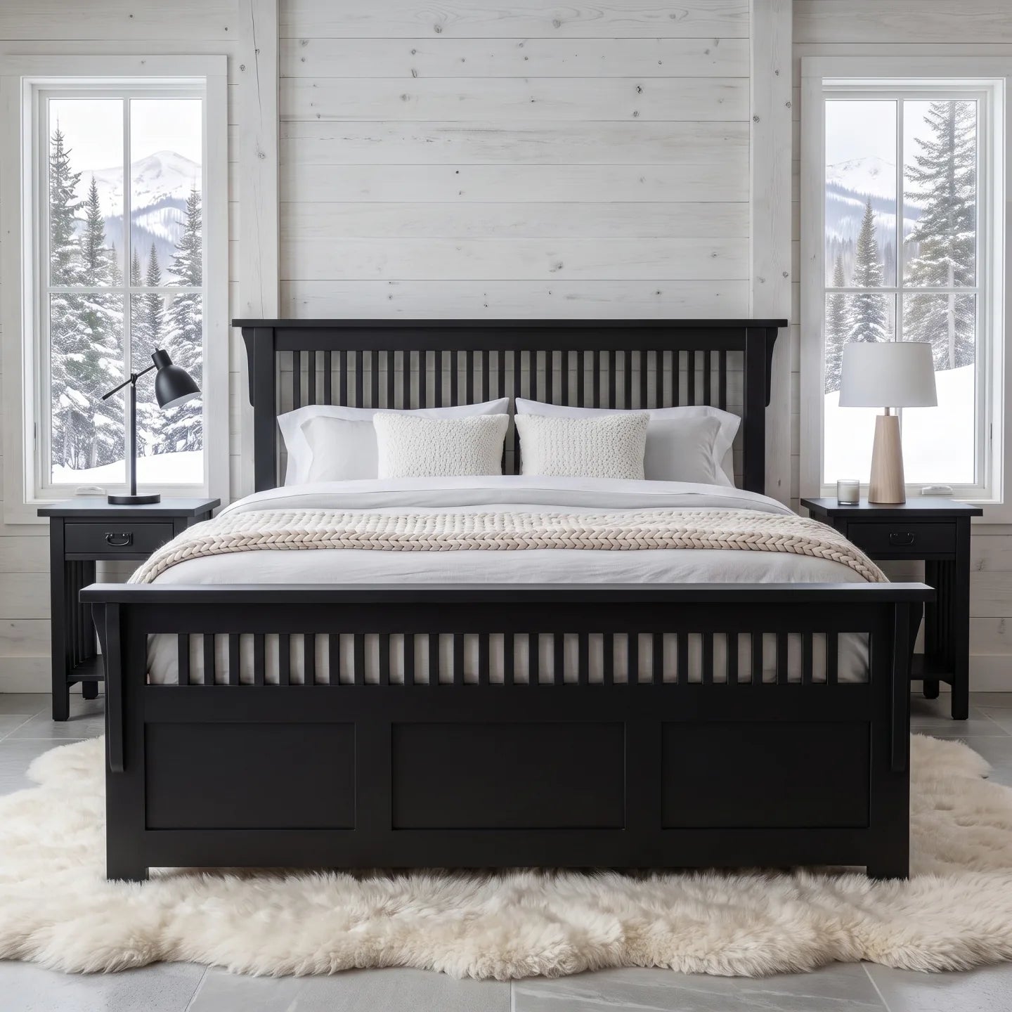 Queen Spindle Platform Bed Frame - Black