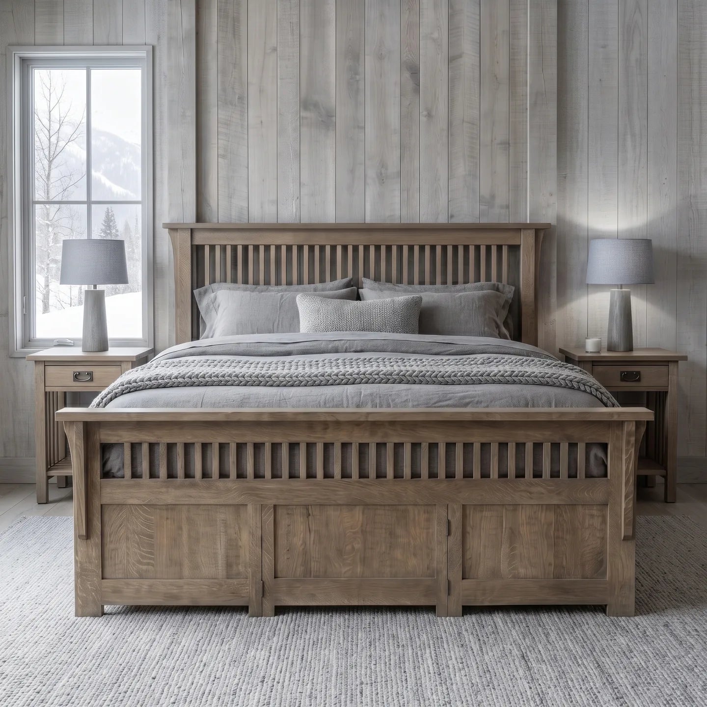 Queen Spindle Platform Bed Frame - Stone Gray