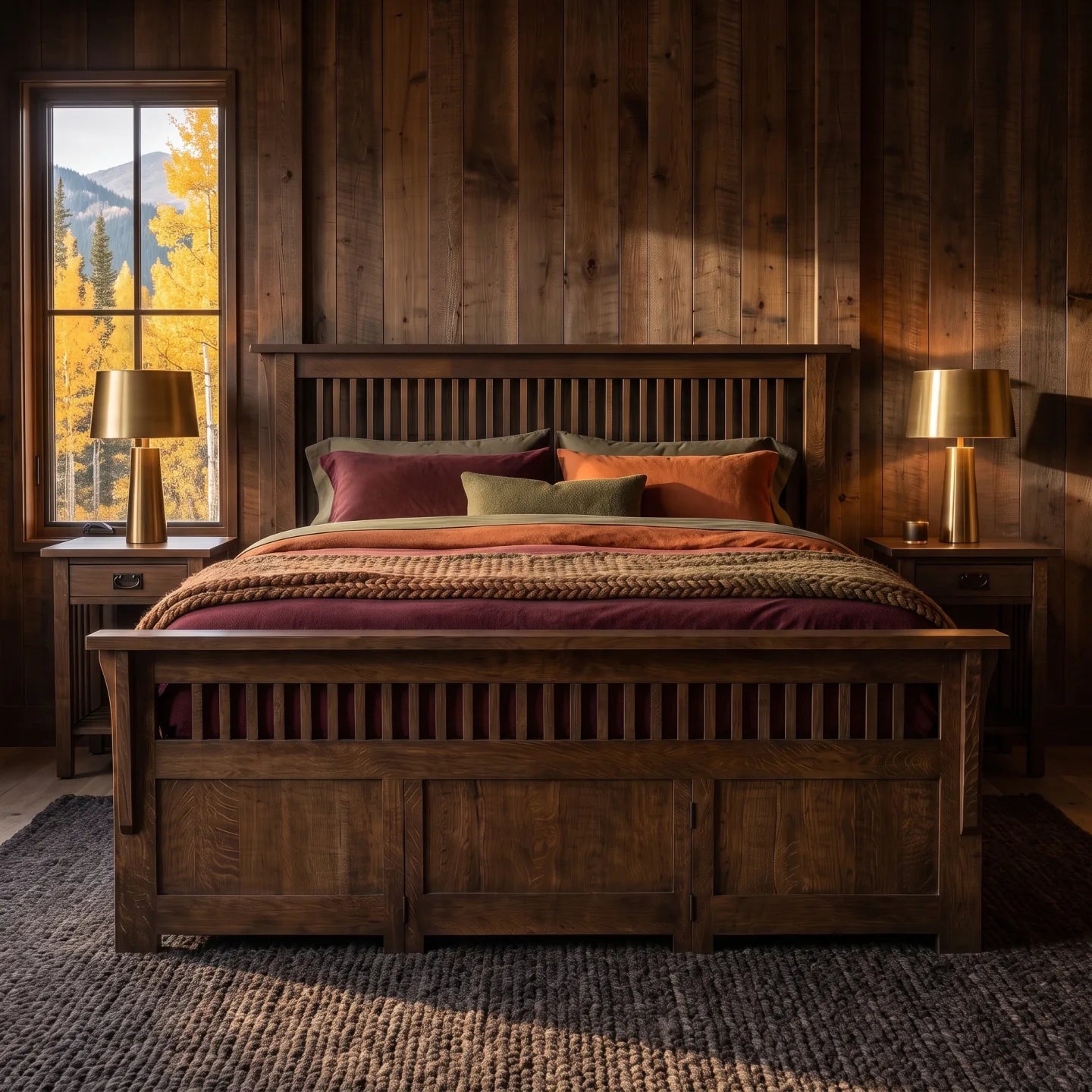Queen Spindle Platform Bed Frame - Walnut