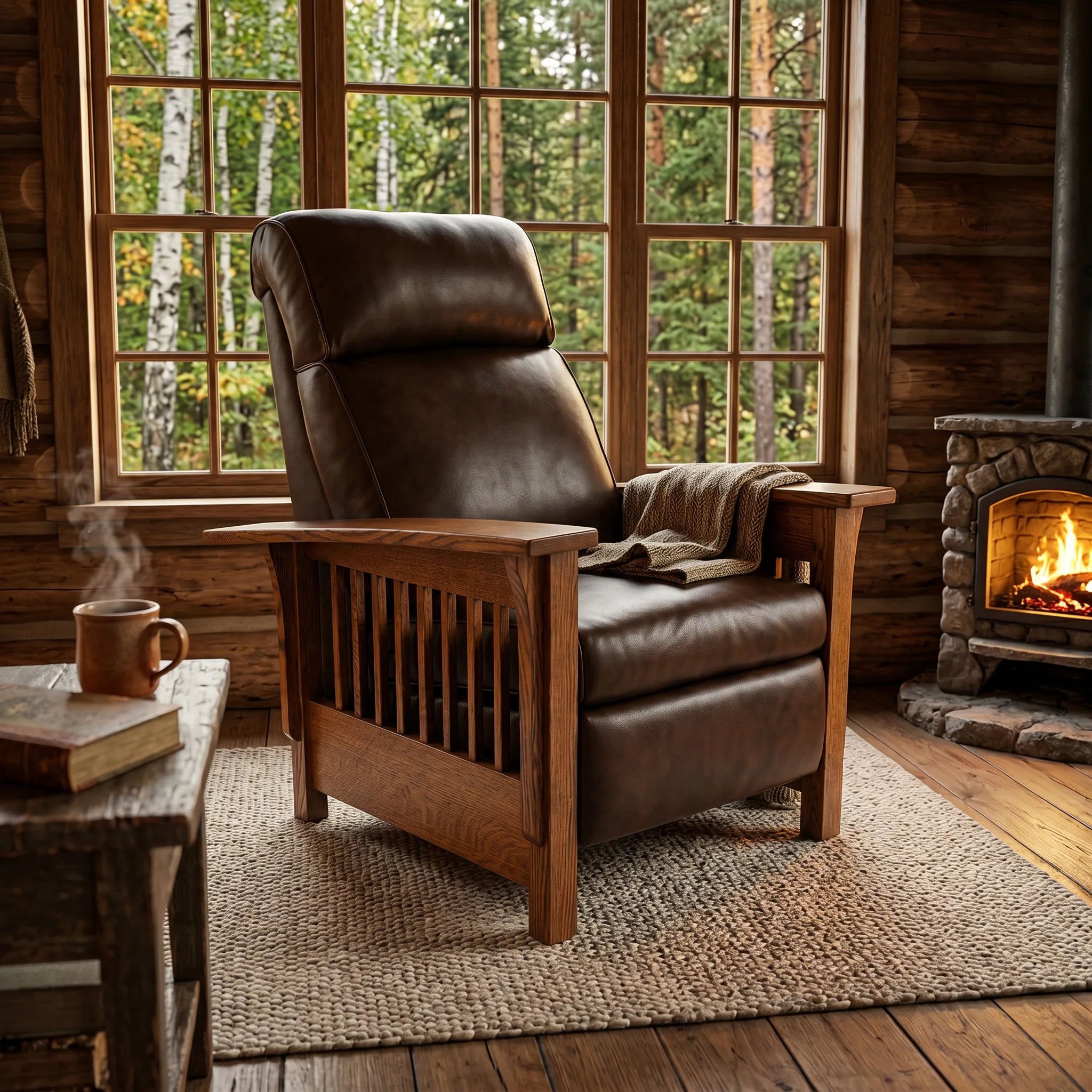 Mission Spindle Recliner - Solid Oak — front view
