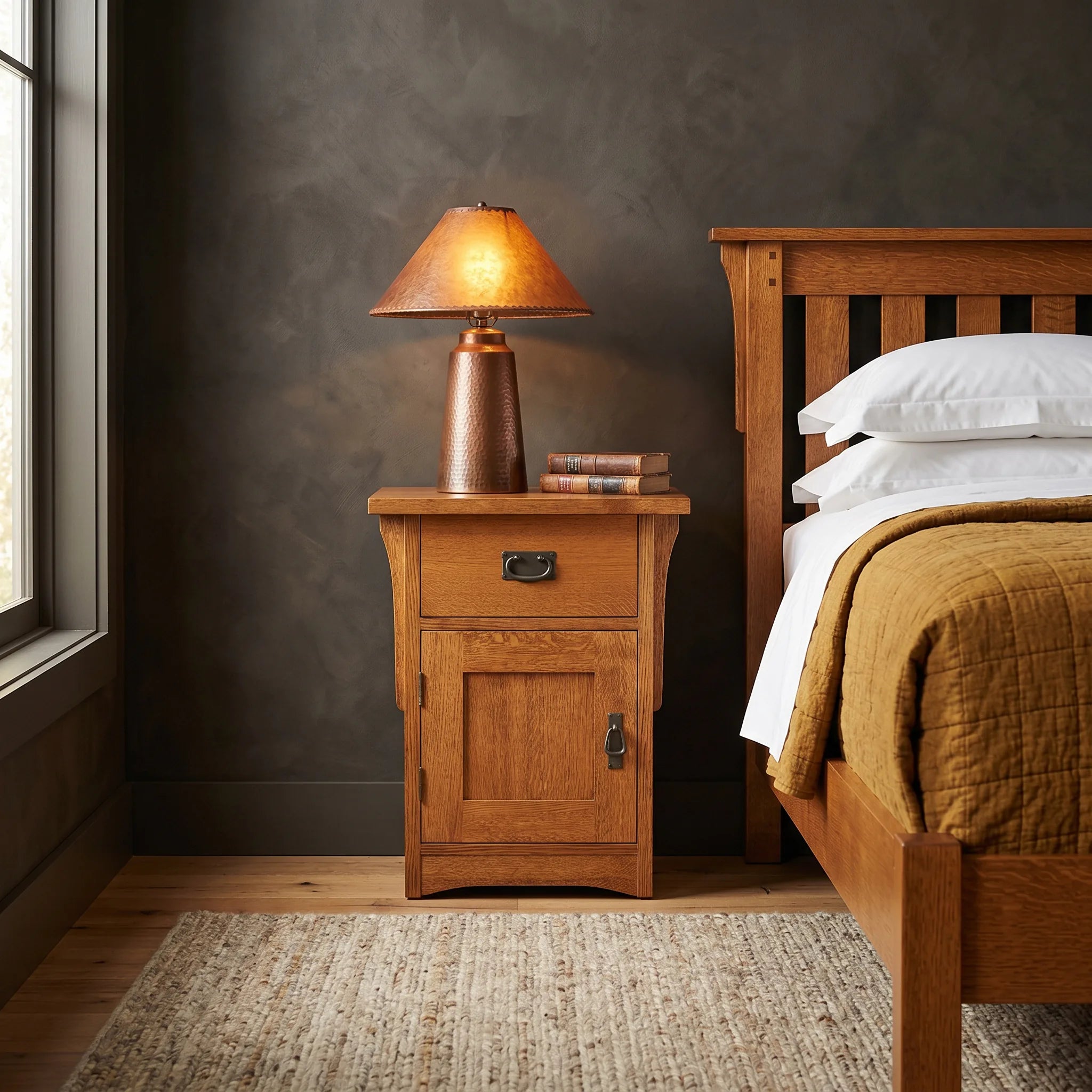 Mission Solid Oak Storage Nightstand — front view