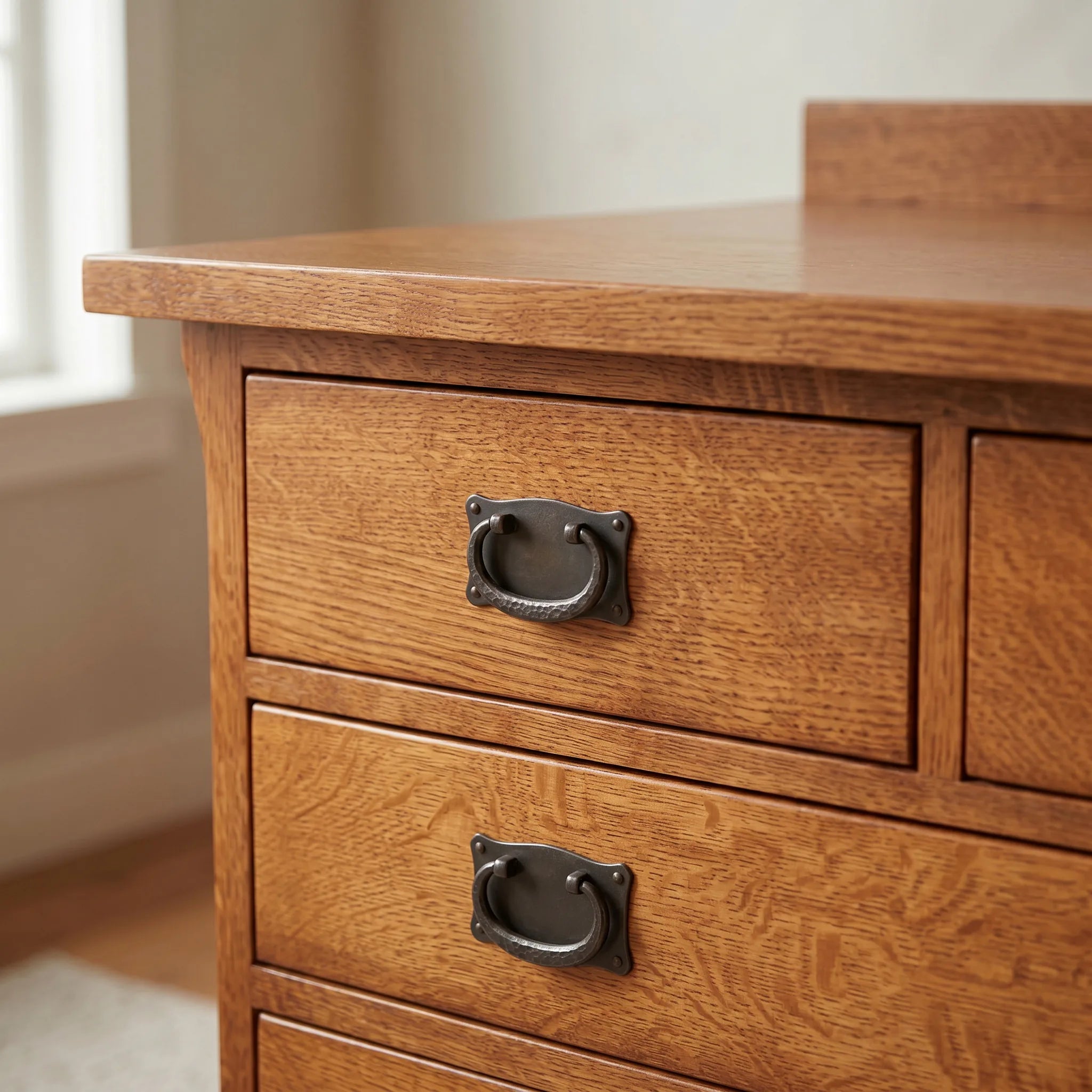 Mission 10-Drawer Dresser - Solid Oak — corner and joinery detail