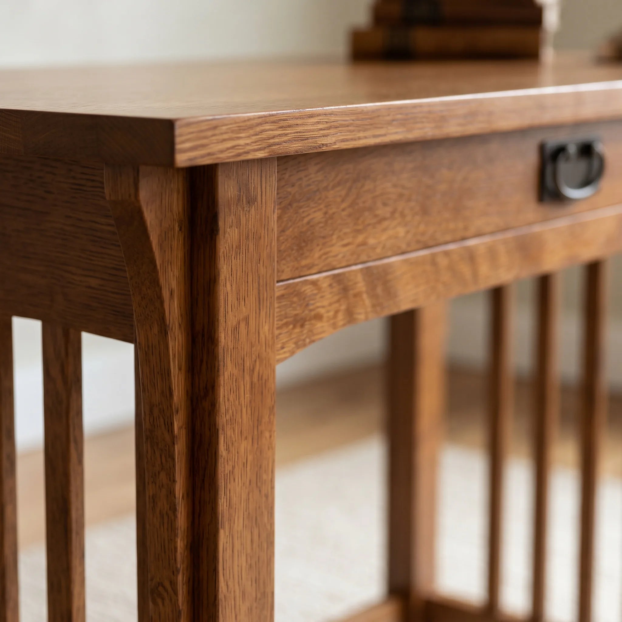 Mission 1-Drawer Desk - Solid Oak — close-up detail