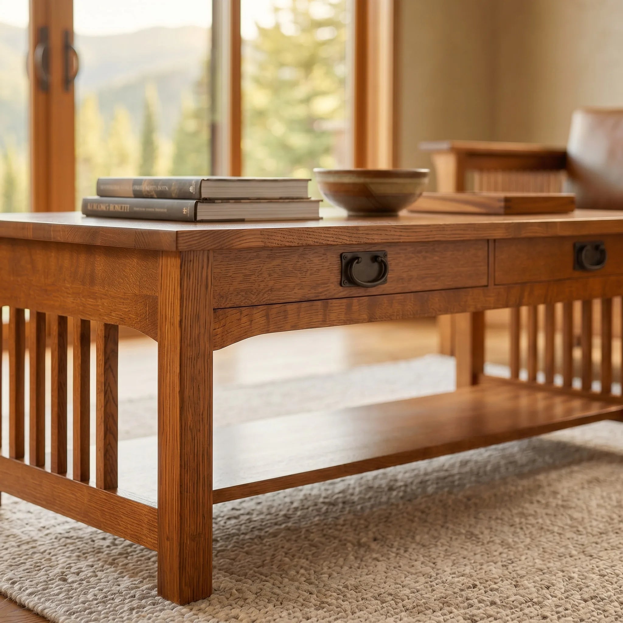 Mission Coffee Table - Antique Brown — close-up detail