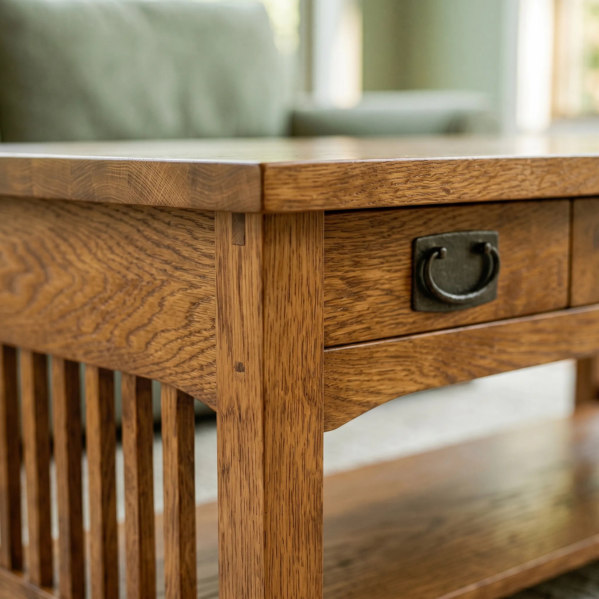 Mission Lift-Top Coffee Table - Antique Brown — close-up detail