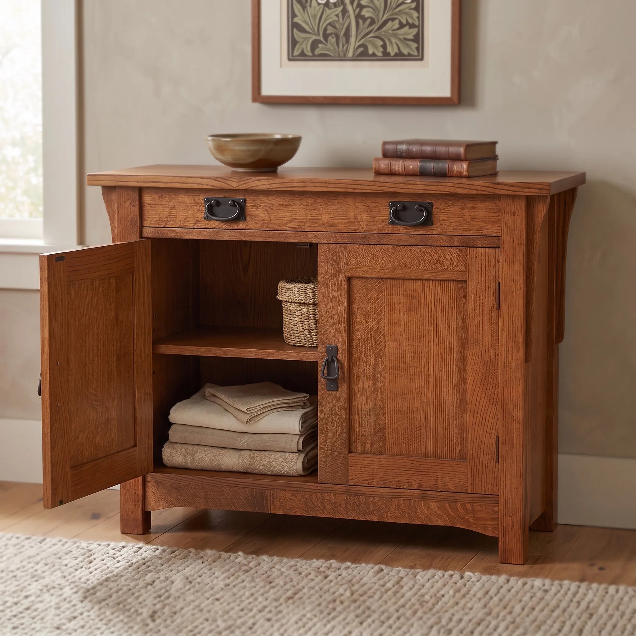 Mission 2-Door Console - Solid Oak — detail view