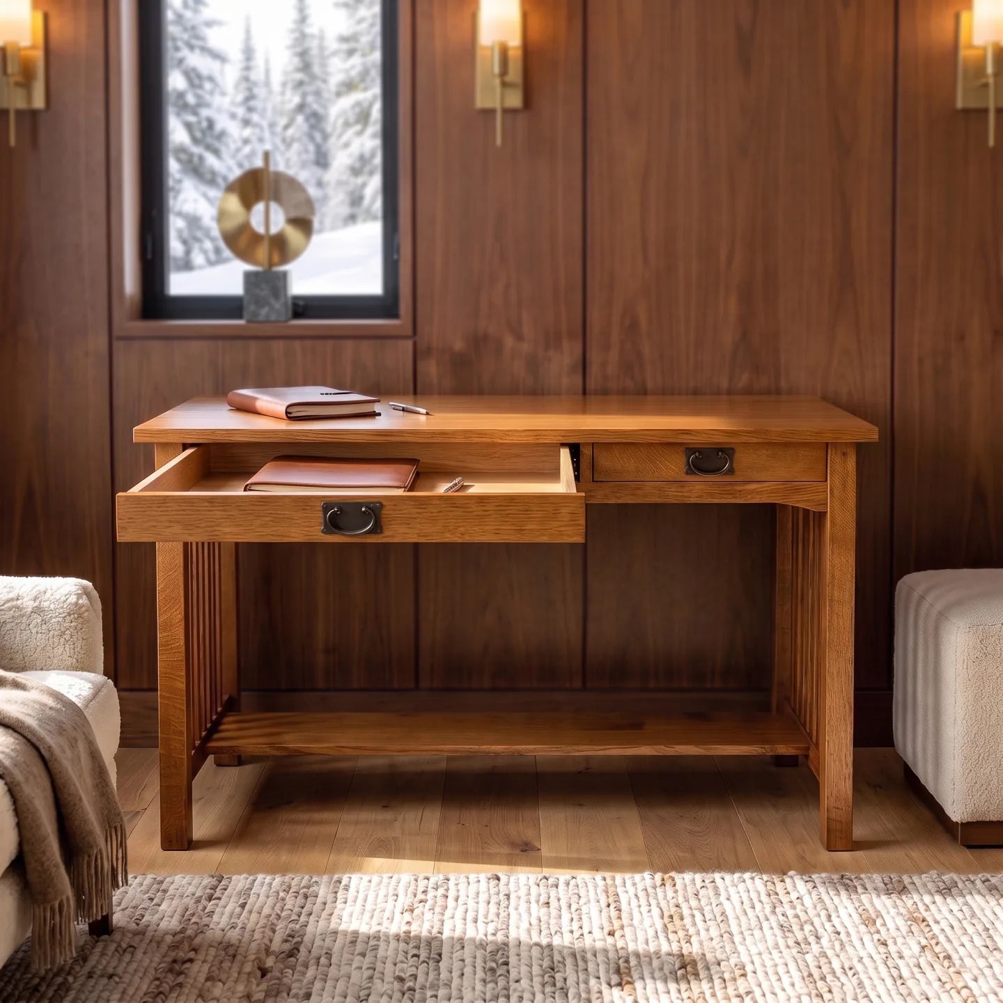 Mission 2-Drawer Desk - Antique Brown
