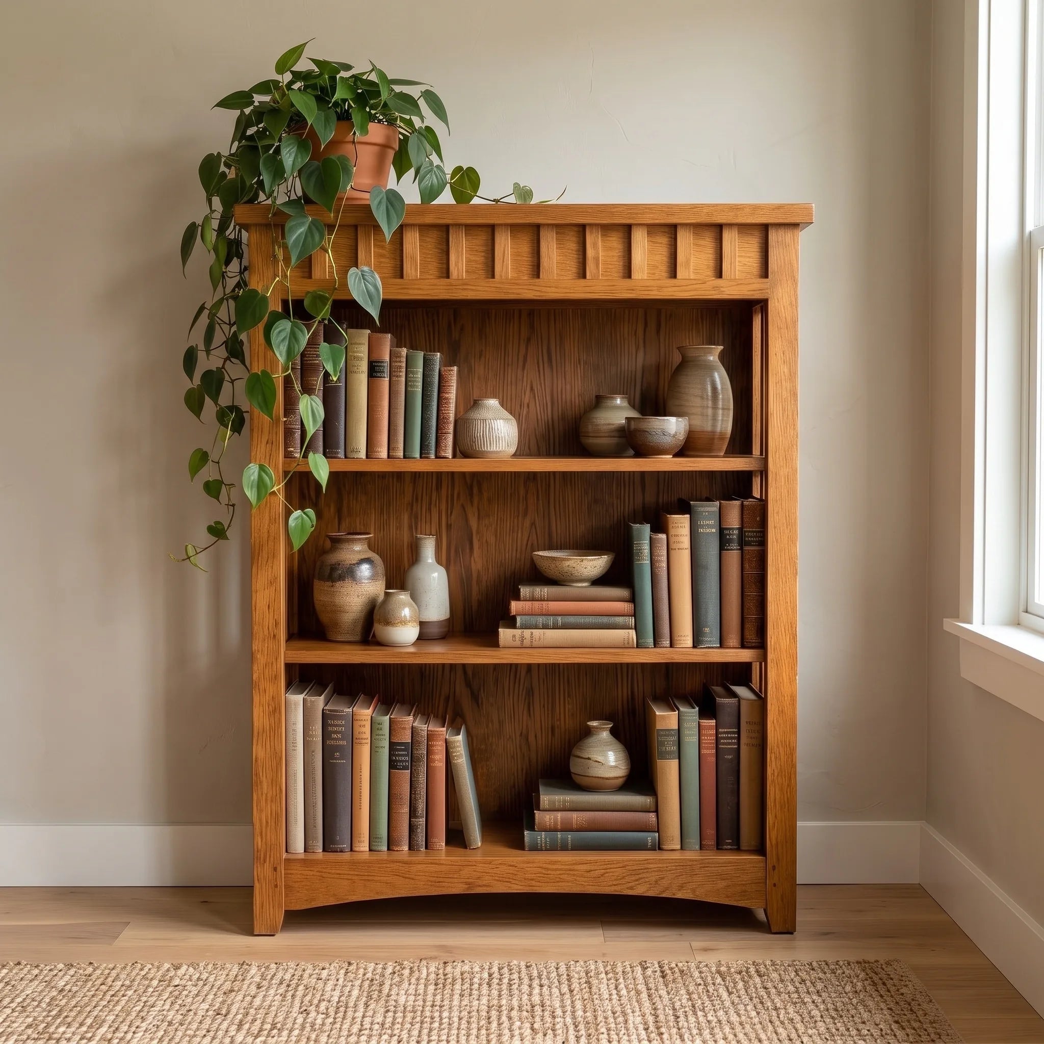 38" Bookcase - Solid Oak — detail view