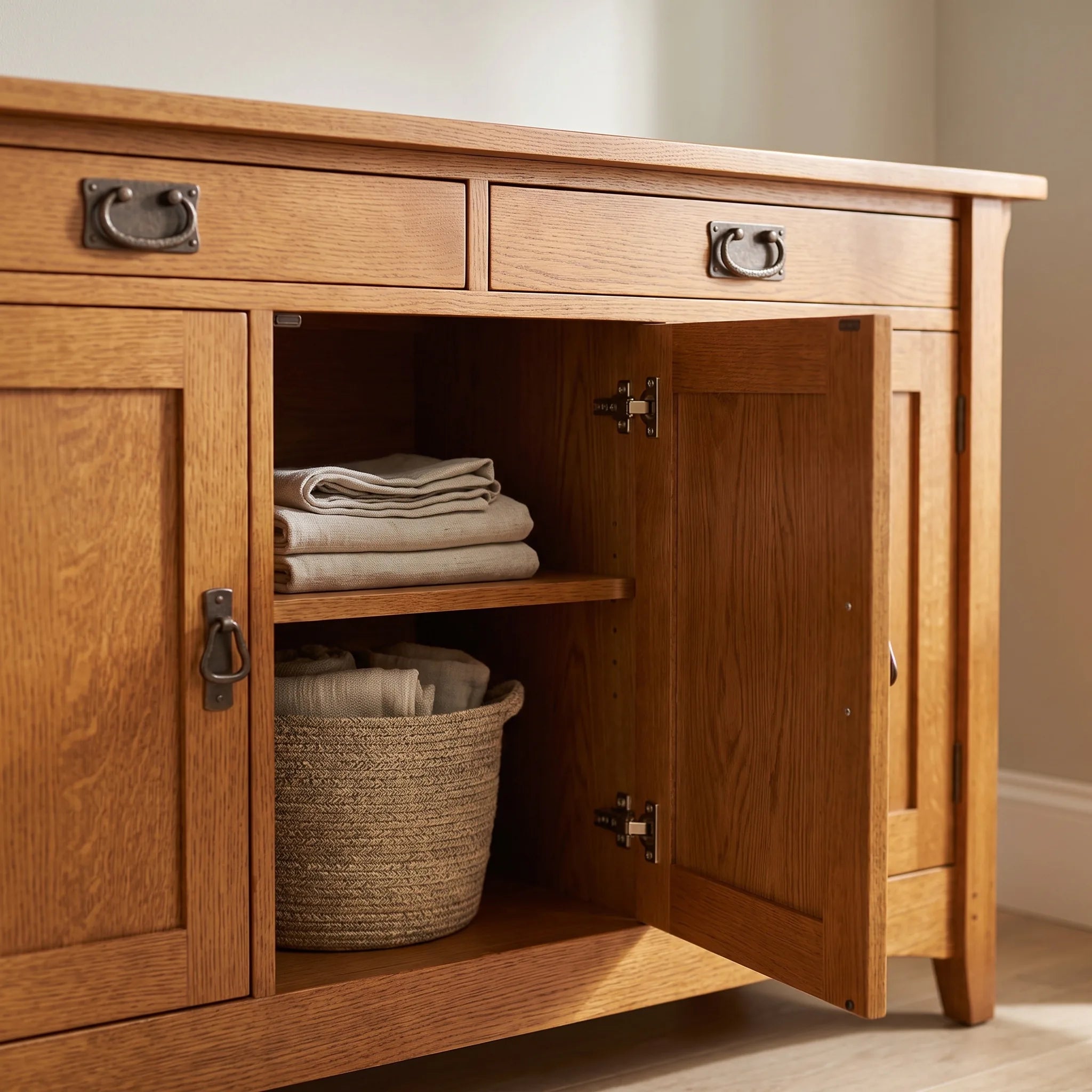 Mission 3-Door Console - Solid Oak — detail view