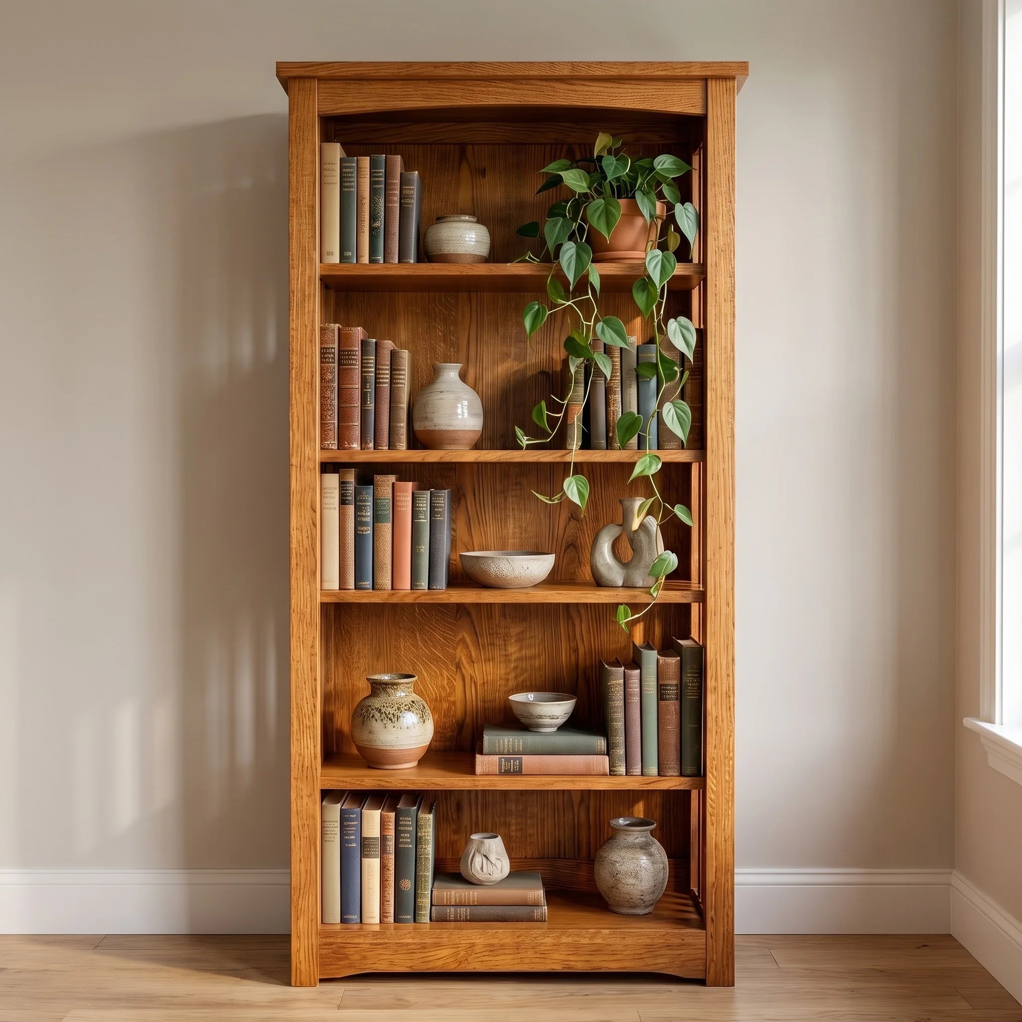 60" Bookcase - Solid Oak — detail view
